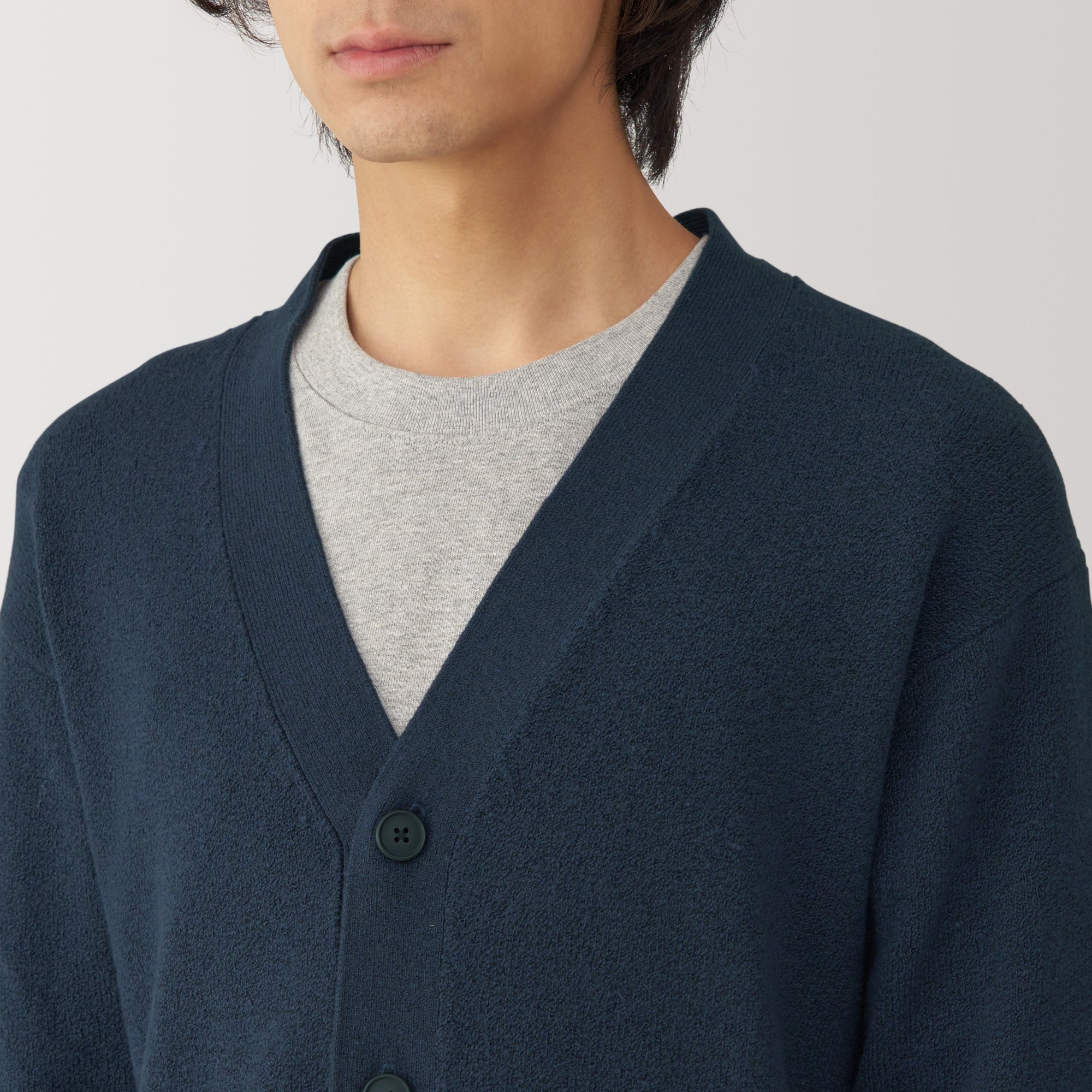  Men's Soy Fiber Mid-Gauge V-Neck Cardigan、mySite、sugarbowlscore