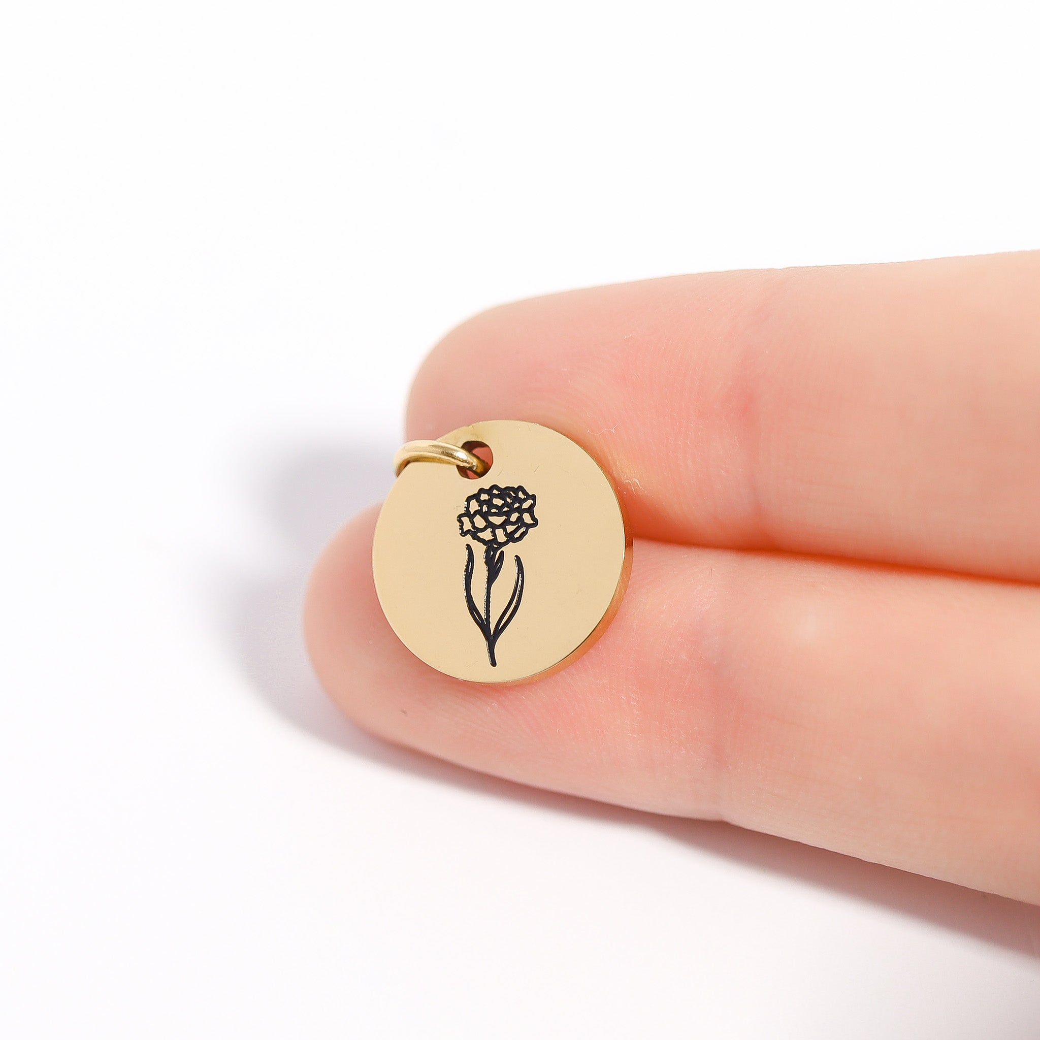 18K Gold PVD Stainless Steel Black Filled Birth Flower Pendant / PDL0133、mySite、dreamappss