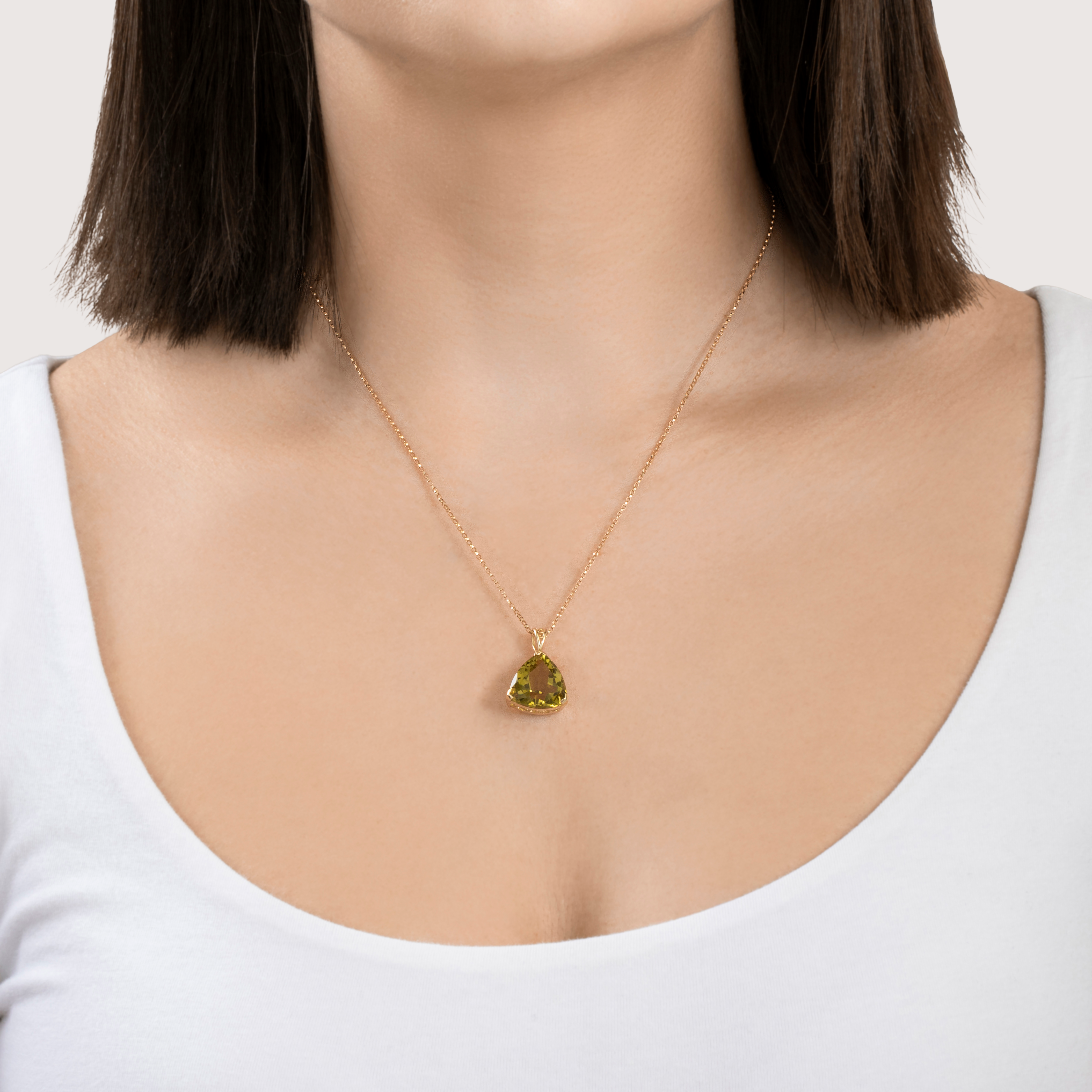 Vintage 14k Yellow Gold 6.3ct Olive Quartz Oversized Trilliant Pendant、mySite、hinf8tx79