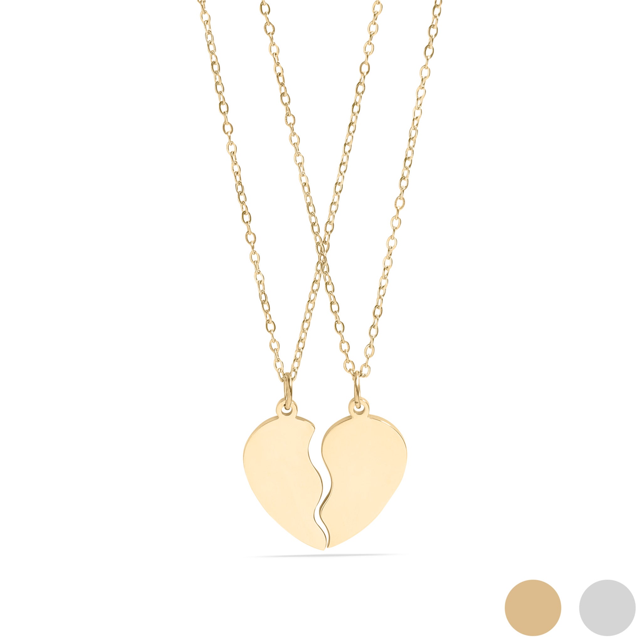 18K Gold PVD Stainless Steel Break Apart Engravable Blank Heart Necklace Set / SBB0282、mySite、dreamappss