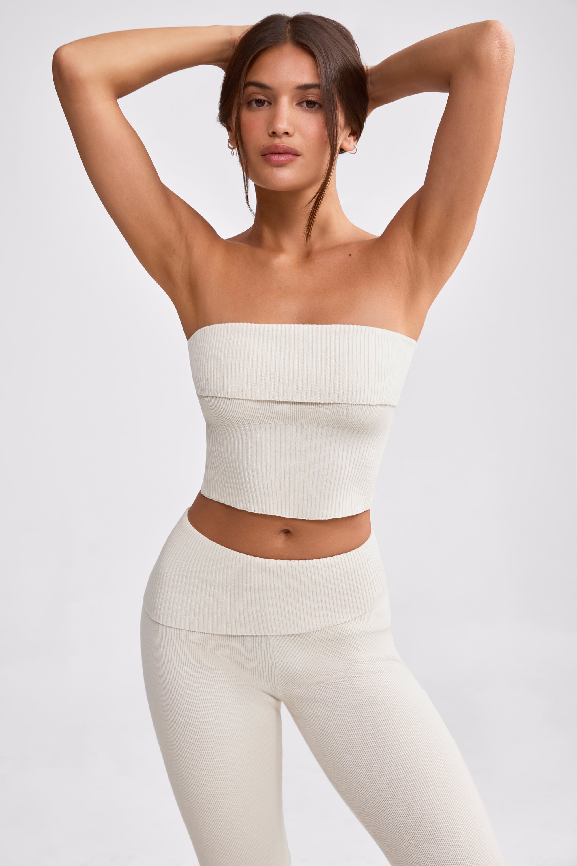 Bandeau Chunky Knit Crop Top in Cream、mySite、solidvoid
