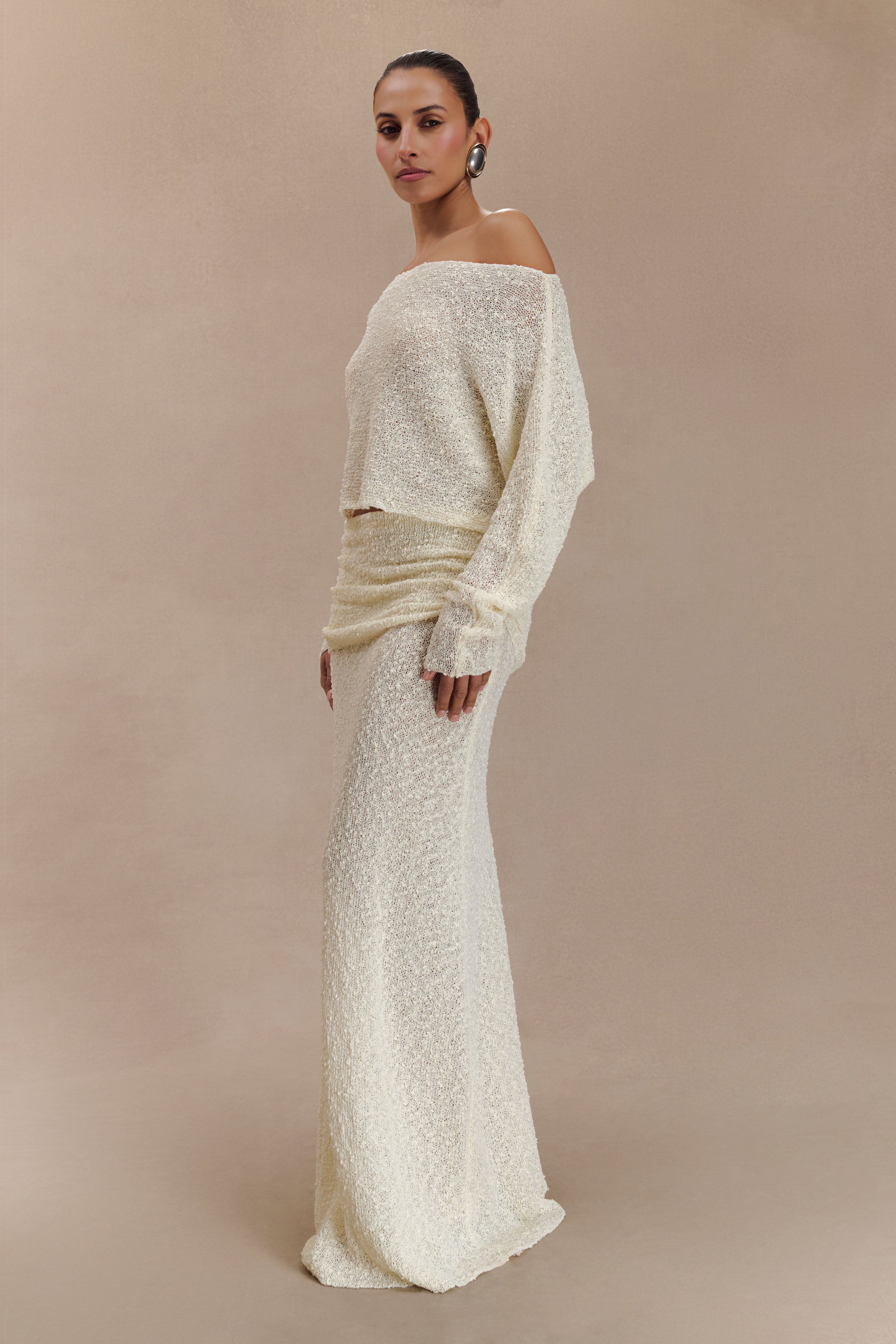 Petra Ruched Knit Maxi Skirt - Ivory、mySite、solidvoid