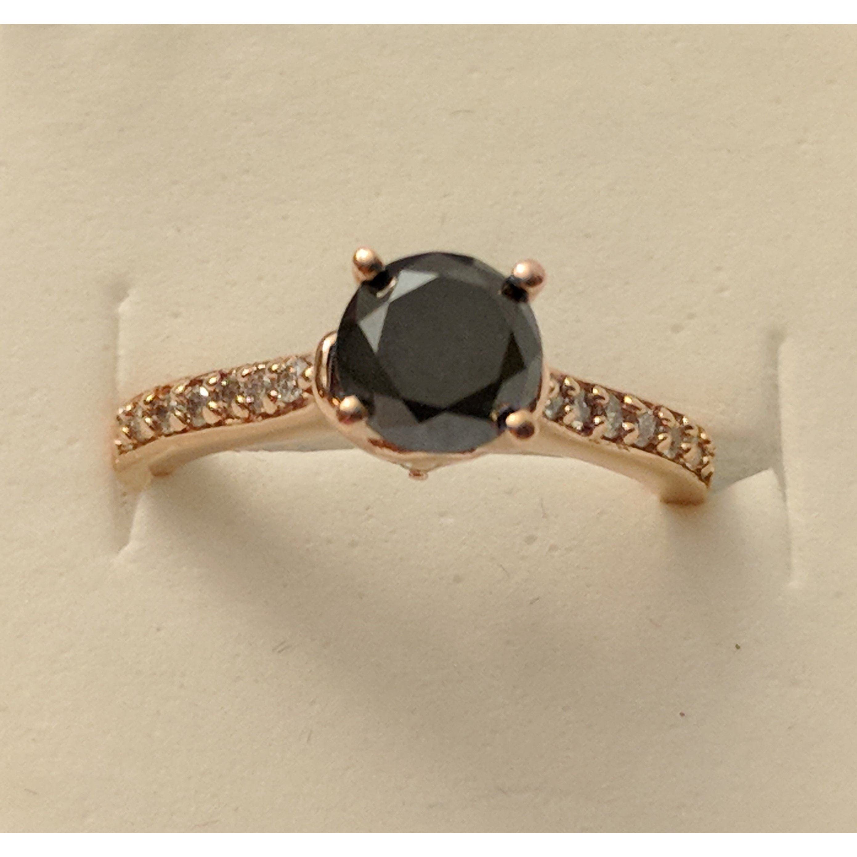 Black Diamond Solitaire Engagement Ring with Diamond Shanks, 1.5ctw in 10K Rose Gold-Gorgeous!、mySite、g9winljtr