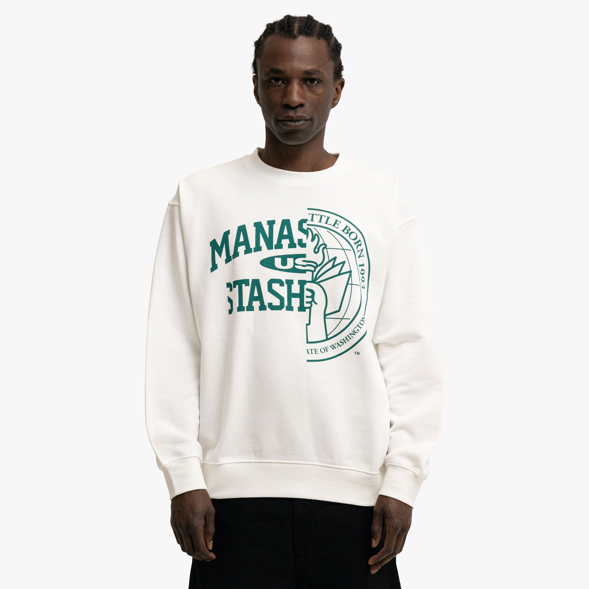  Manastash Collegiate Crewneck White、mySite、merchandisen