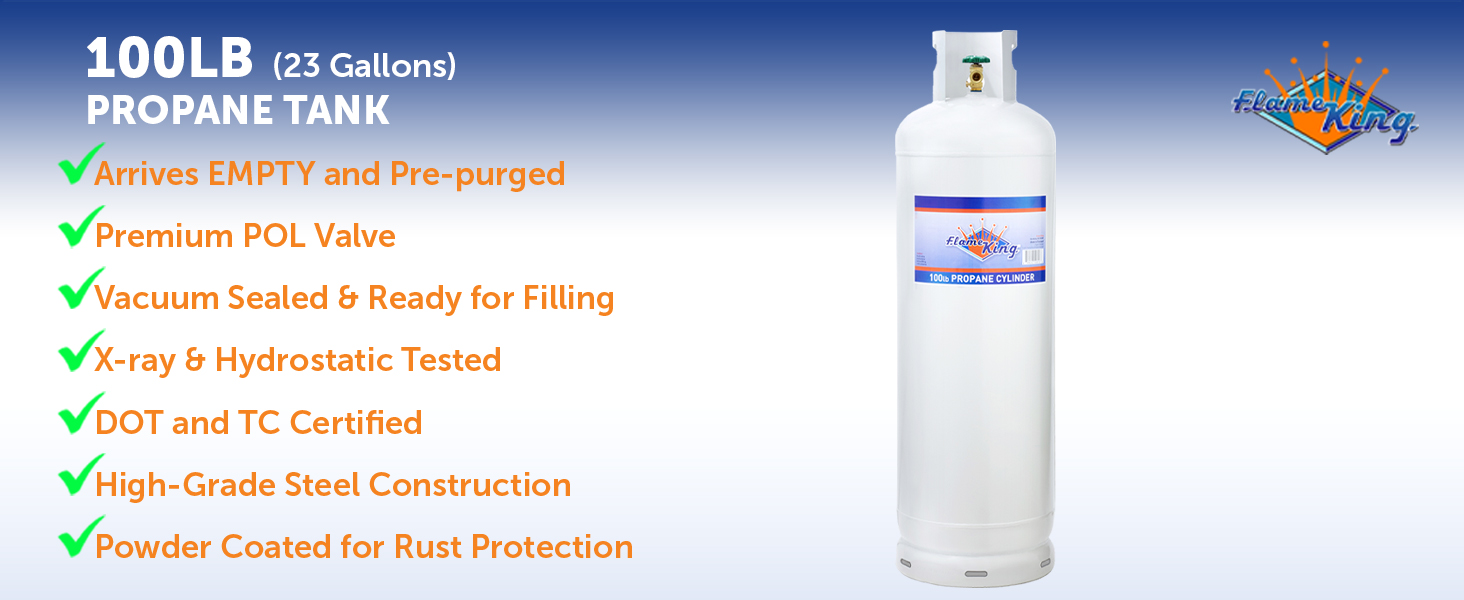 Flame King 100LB Empty Steel Propane Tank Cylinder with POL Valve and Collar. White