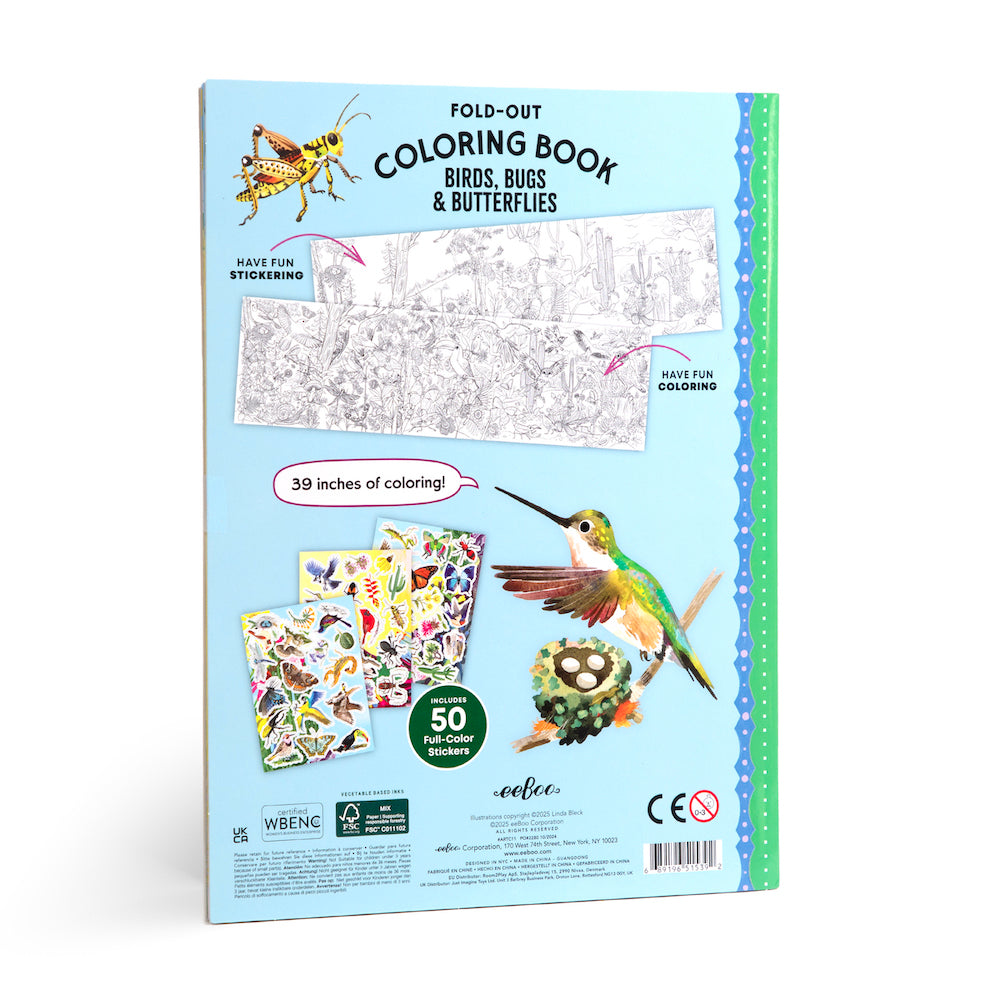  Bugs, Birds & Butterflies Fold-Out Coloring Book with Stickers、mySite、ghnorth