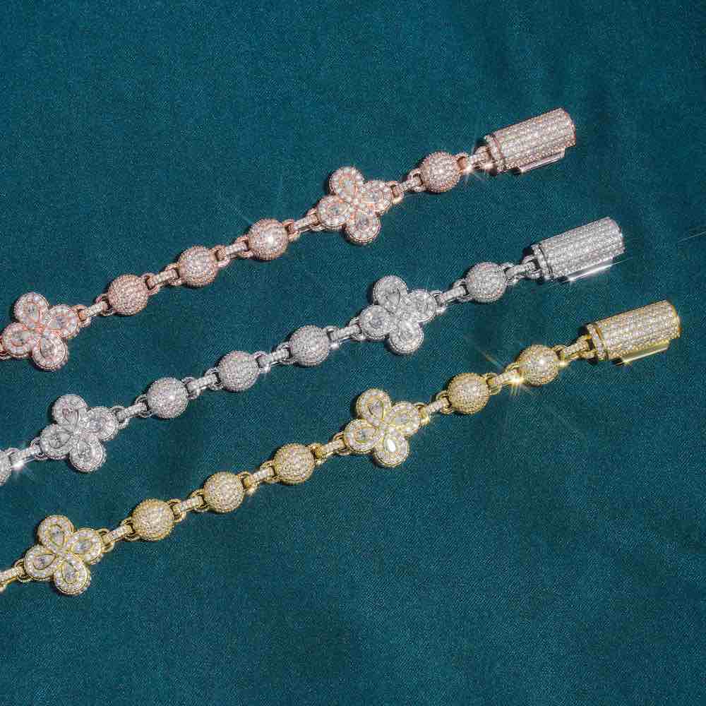 19MM Moissanite Beads Link Leaf Clover Chain 14k Gold、mySite、hinf8tx79