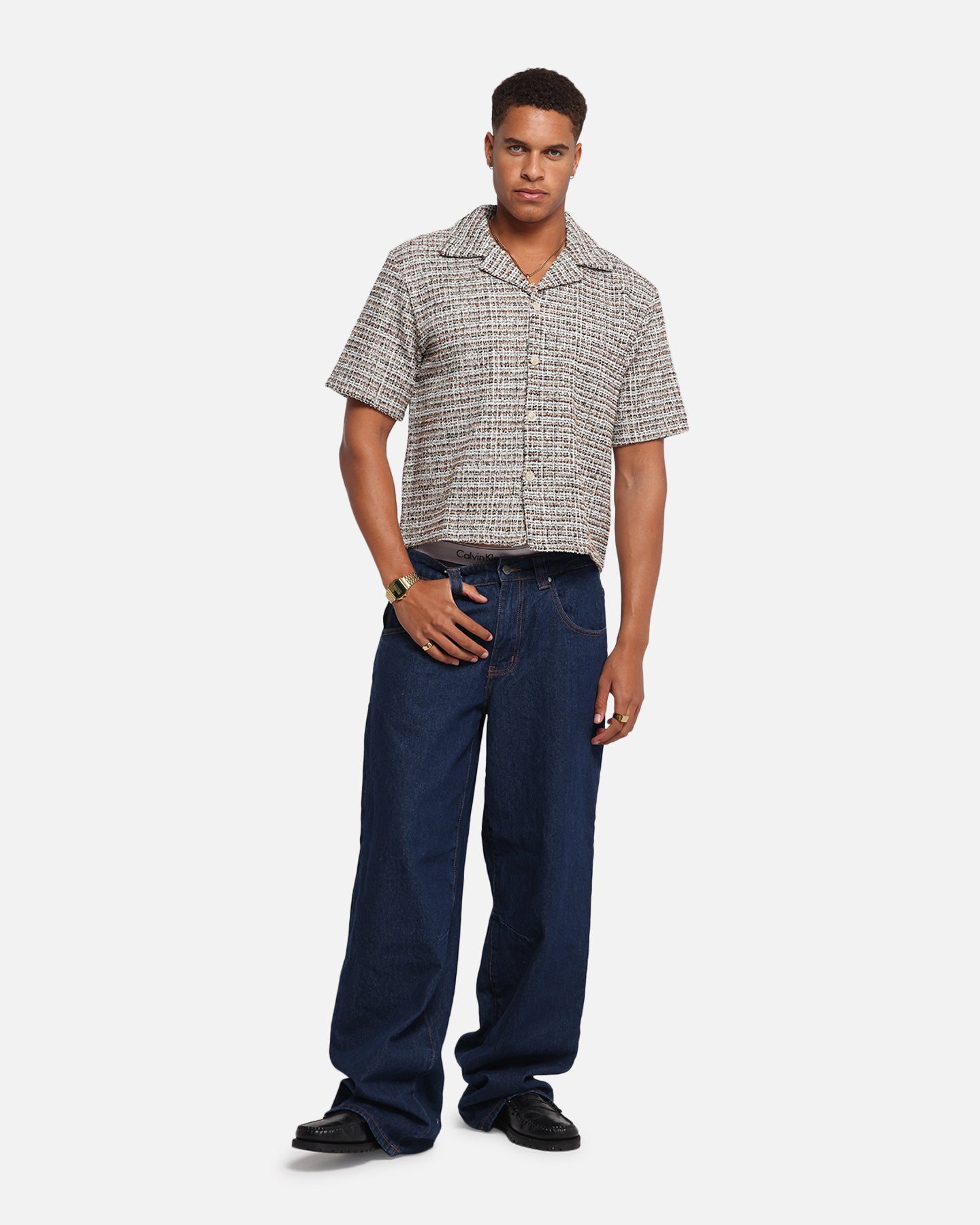 XXIII Boucle Tweed Crop Button Up Shirt Cream/Brown、mySite、zt4zffjzw