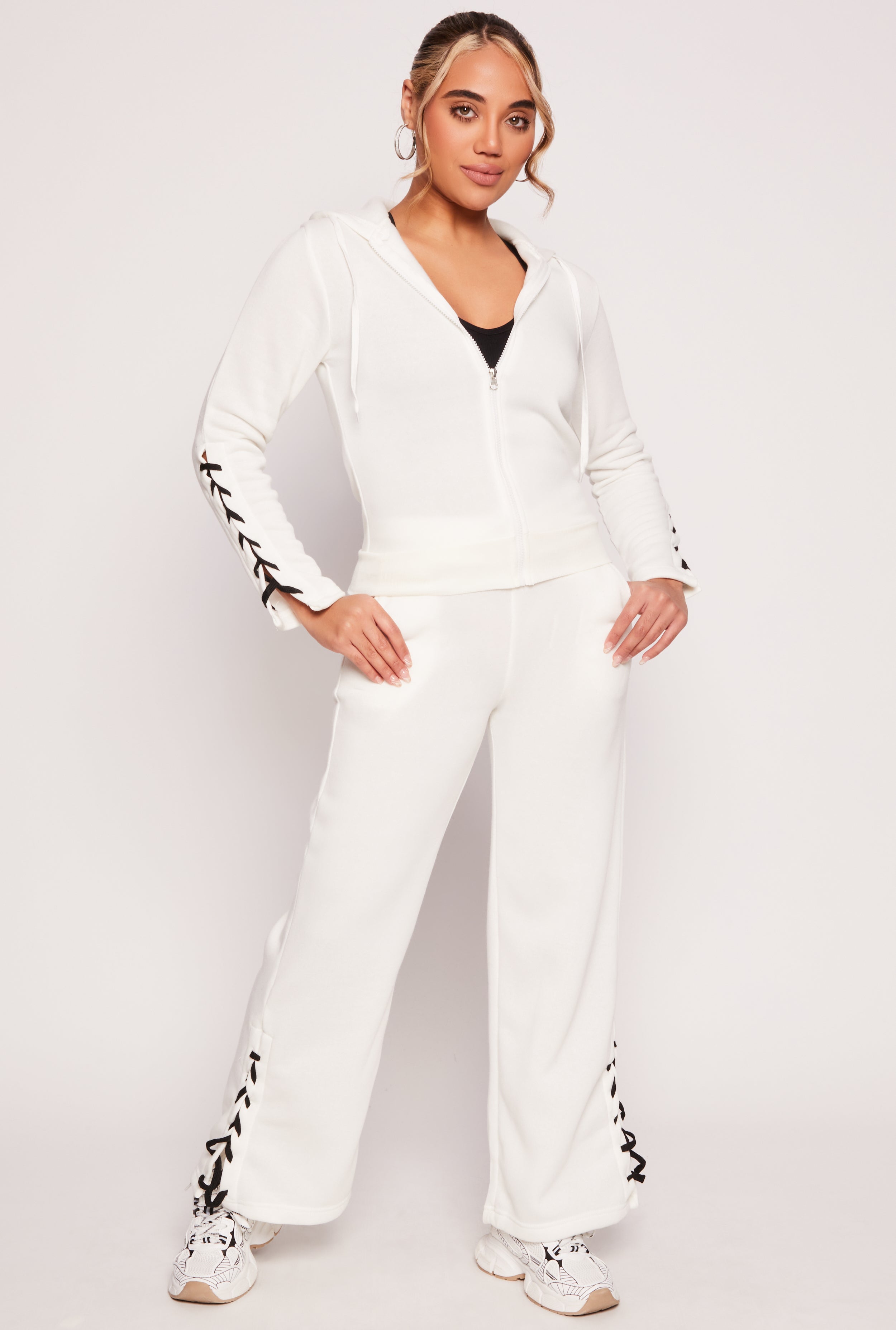 Lace Up Sleeve Zip Front Hoodie、mySite、camillekostekn