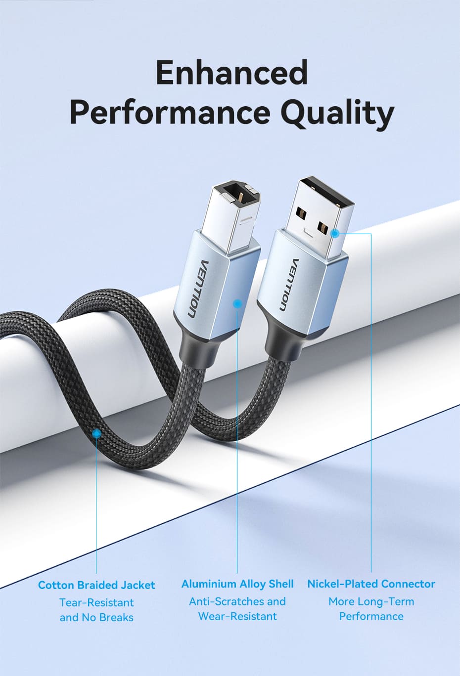 Cotton Braided USB 2.0 A Male to B Male Printer Cable