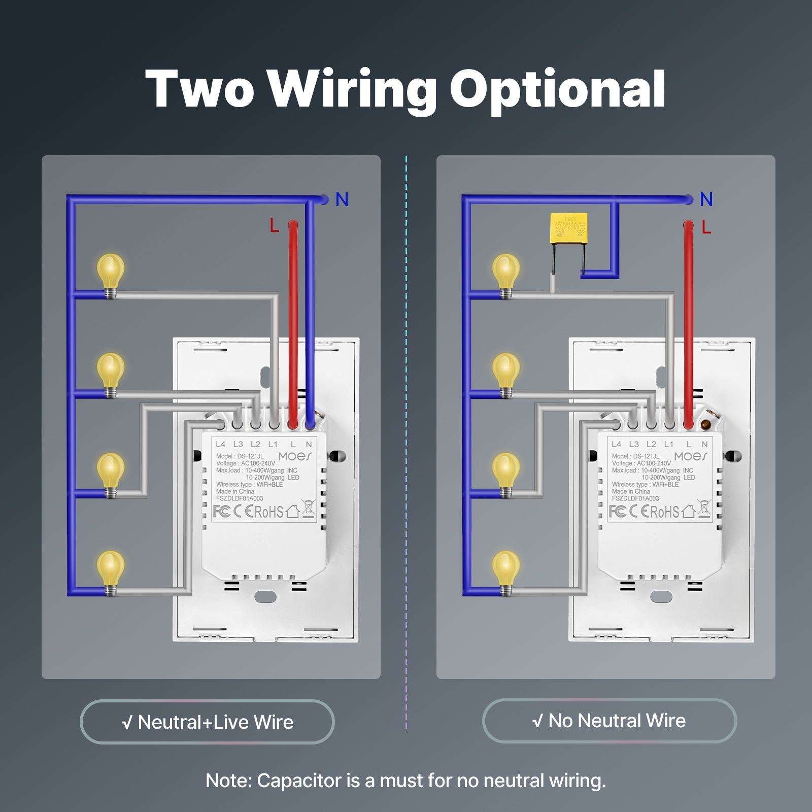 WiFi Smart Light Switch Wall Touch Glass Switch No Neutral Wire Required US Standard、mySite、fannypackpong