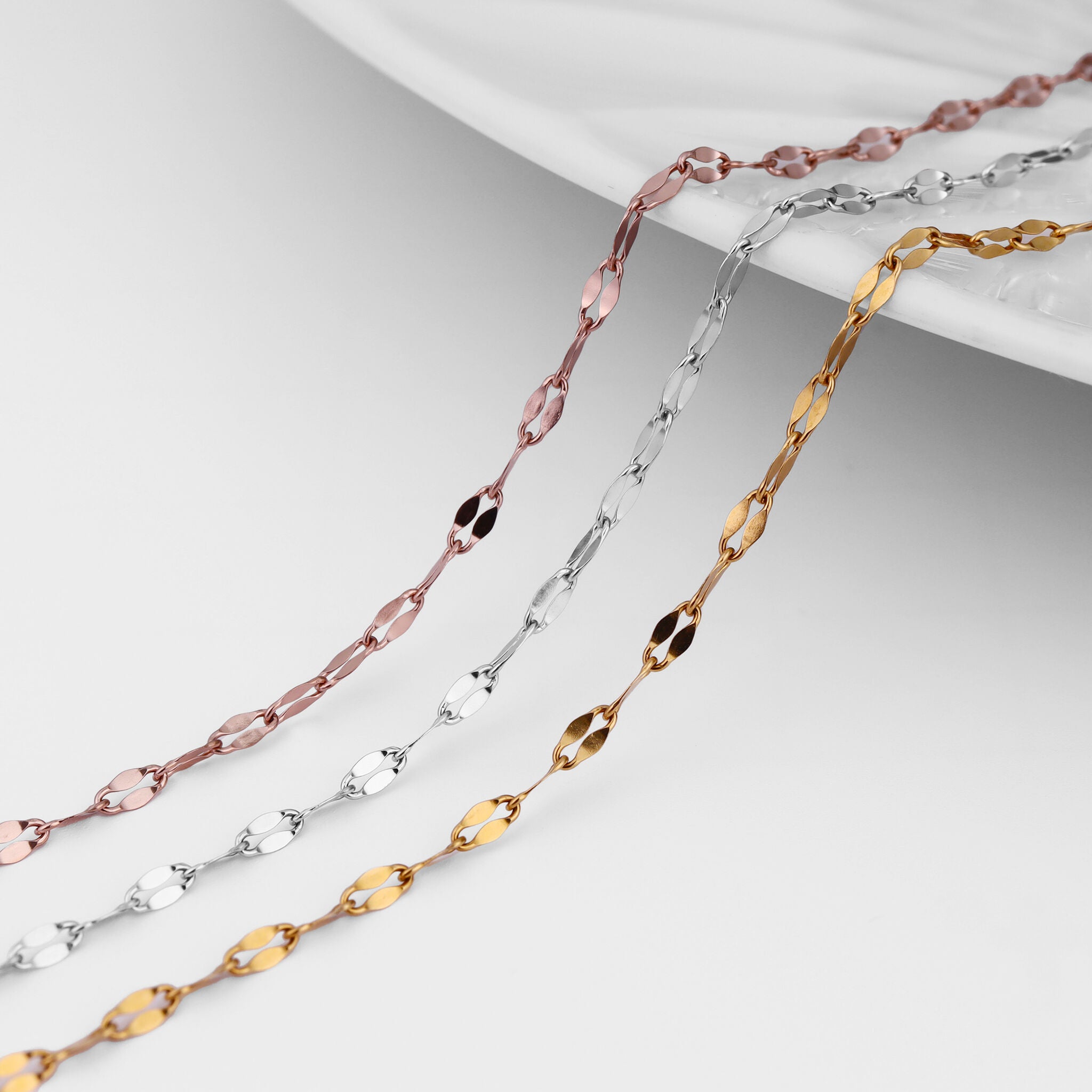 2mm 18K Gold PVD Stainless Steel Lip Permanent Jewelry Chain By The Foot / SPL1011、mySite、dreamappss