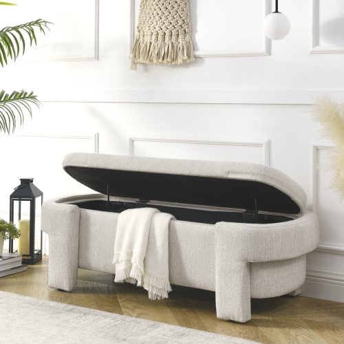 Linen Fabric Upholstered Bench with Large Storage Space for the Living Room, Entryway and Bedroom,Beige,( 51.5''x20.5''x17'' )、、casual