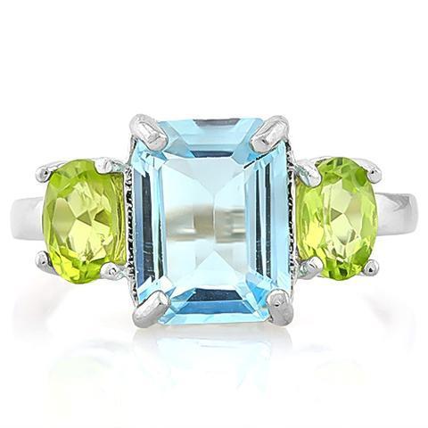 Swiss Baby Blue Topaz & 2ct Peridot Sterling Silver Ring、mySite、g9winljtr