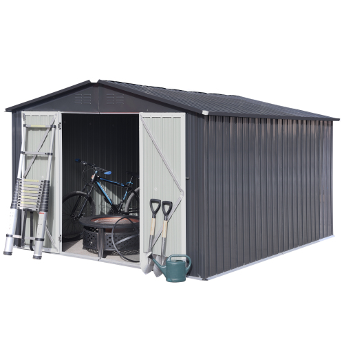 Metal garden sheds 8ftx10ft outdoor storage sheds white+coffee、、eastwooduniform