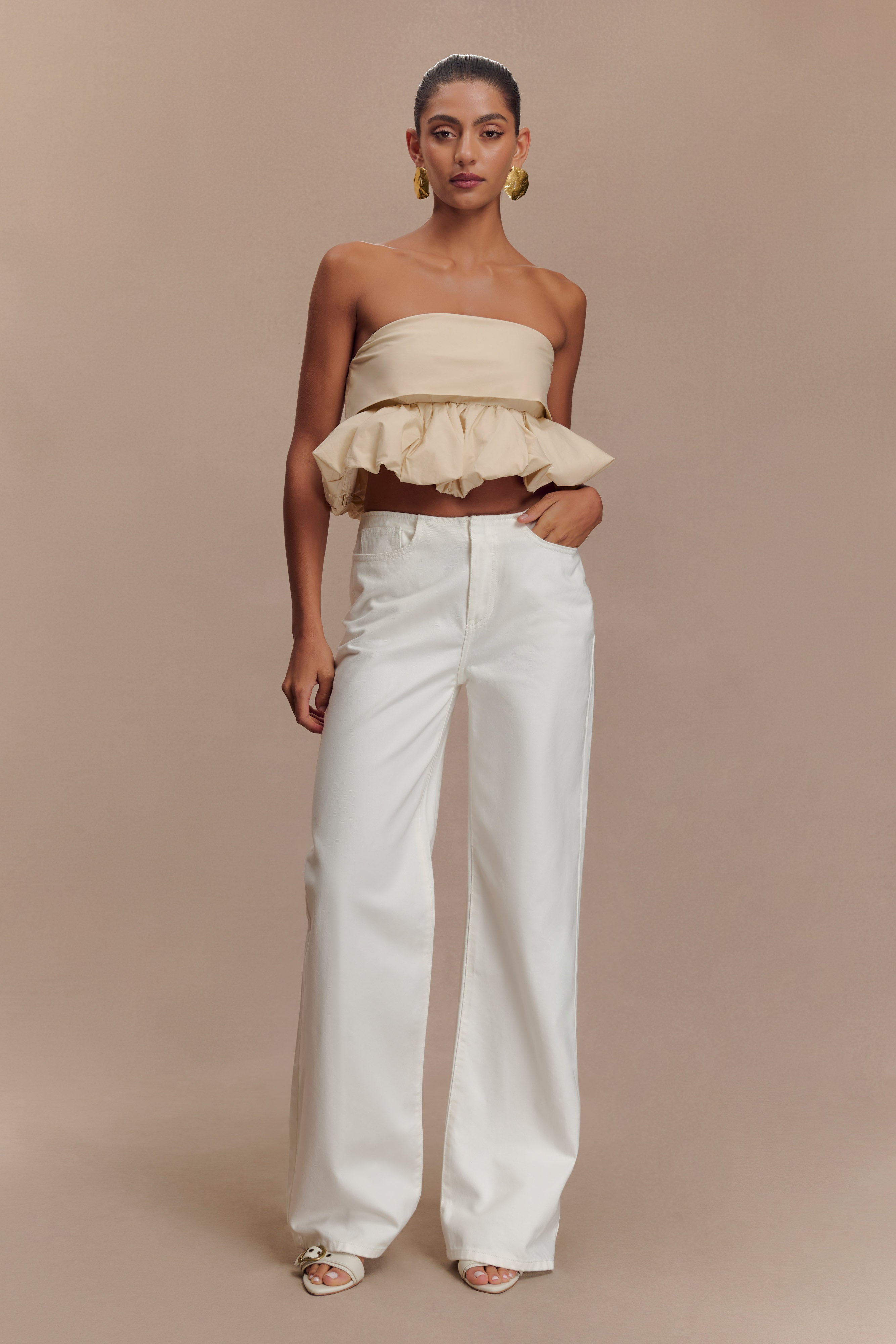 Caitlin Mid Rise Denim Flare Jeans - White、mySite、solidvoid