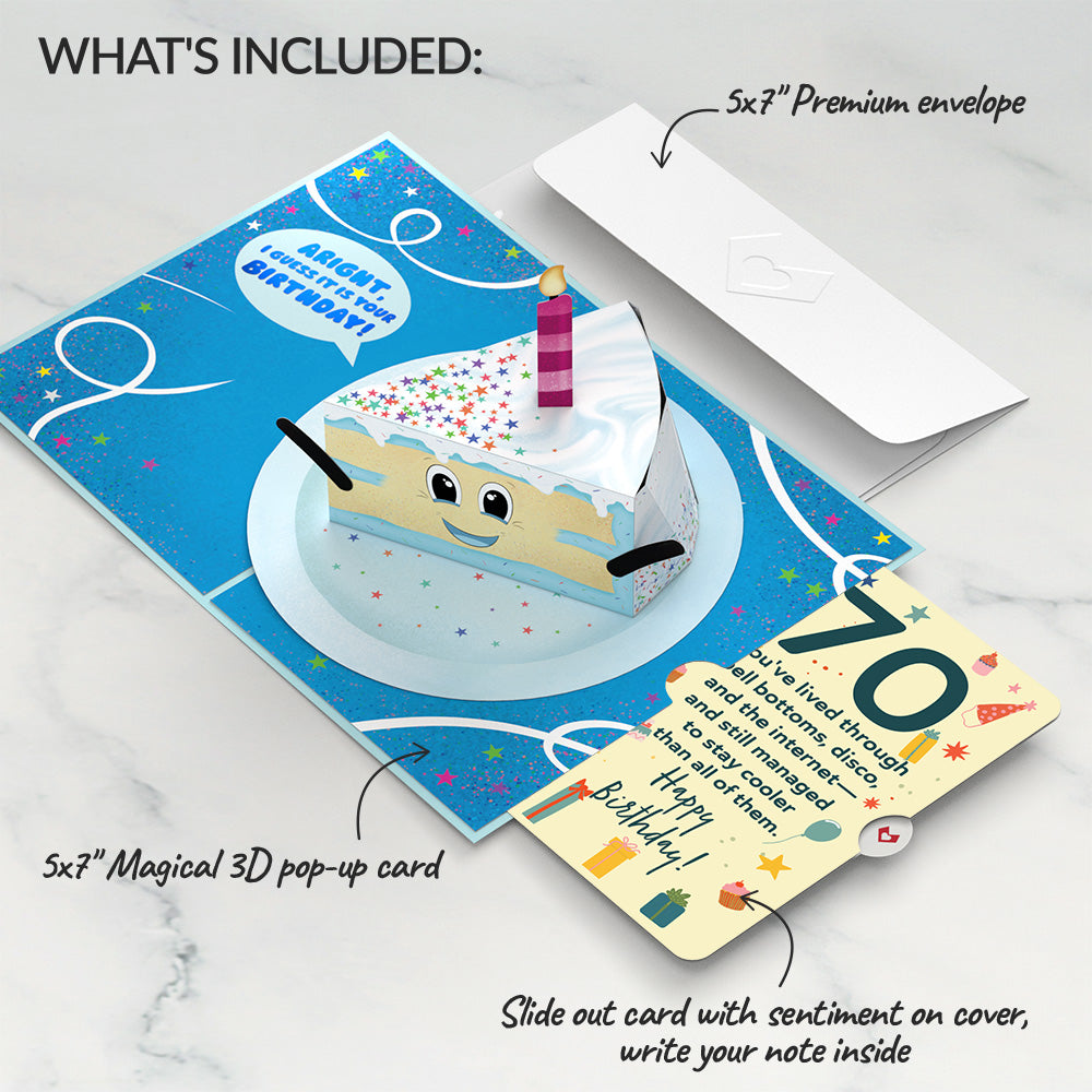 Whimsical 70th Birthday Cake Slice Pop-Up Card and Sentiment Set、mySite、solidvoid