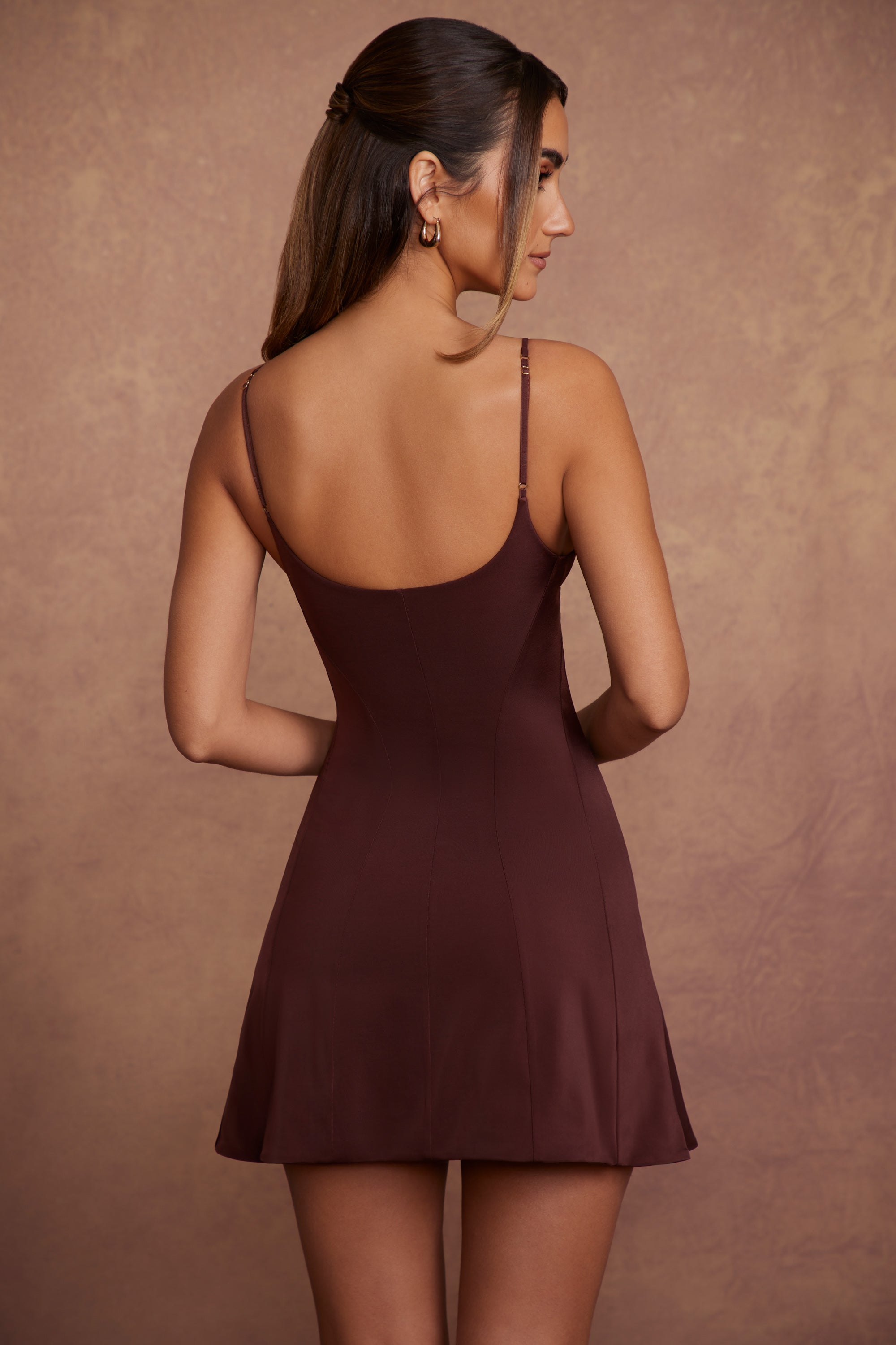 Triangle Cup A-Line Mini Dress in Brown、mySite、solidvoid