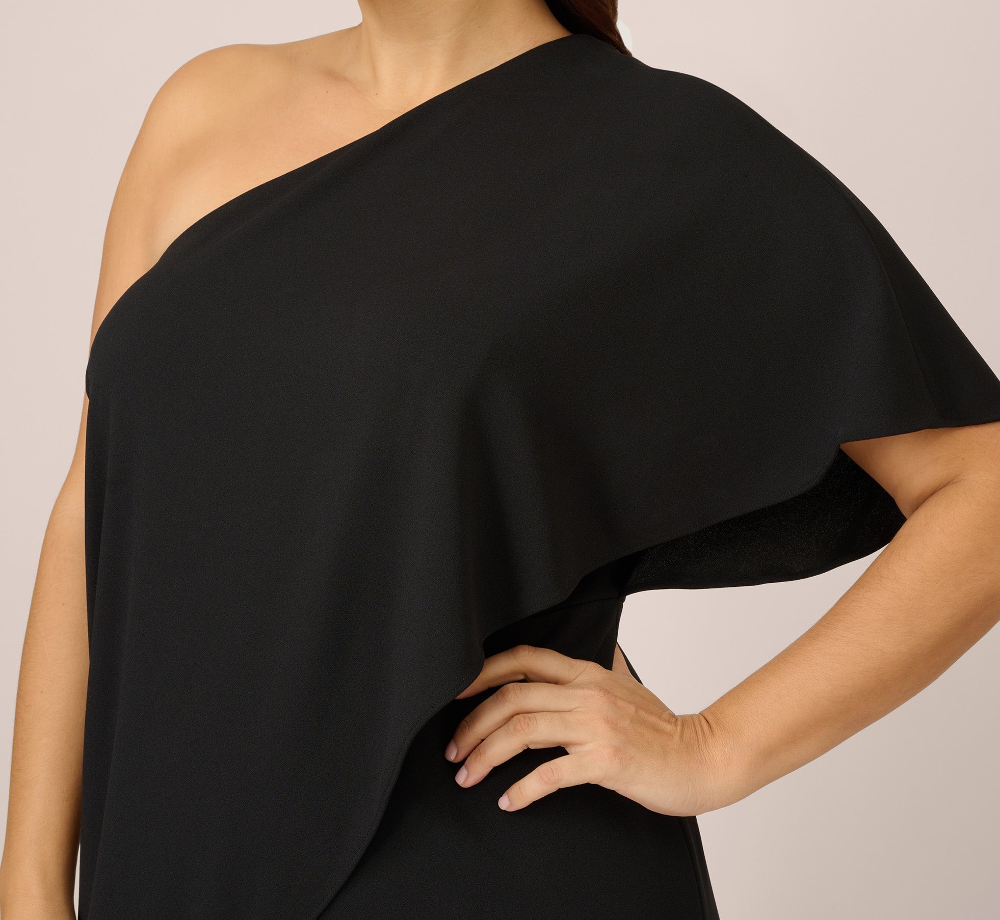 Plus Size Flutter One Shoulder Jumpsuit In Black、mySite、solidvoid