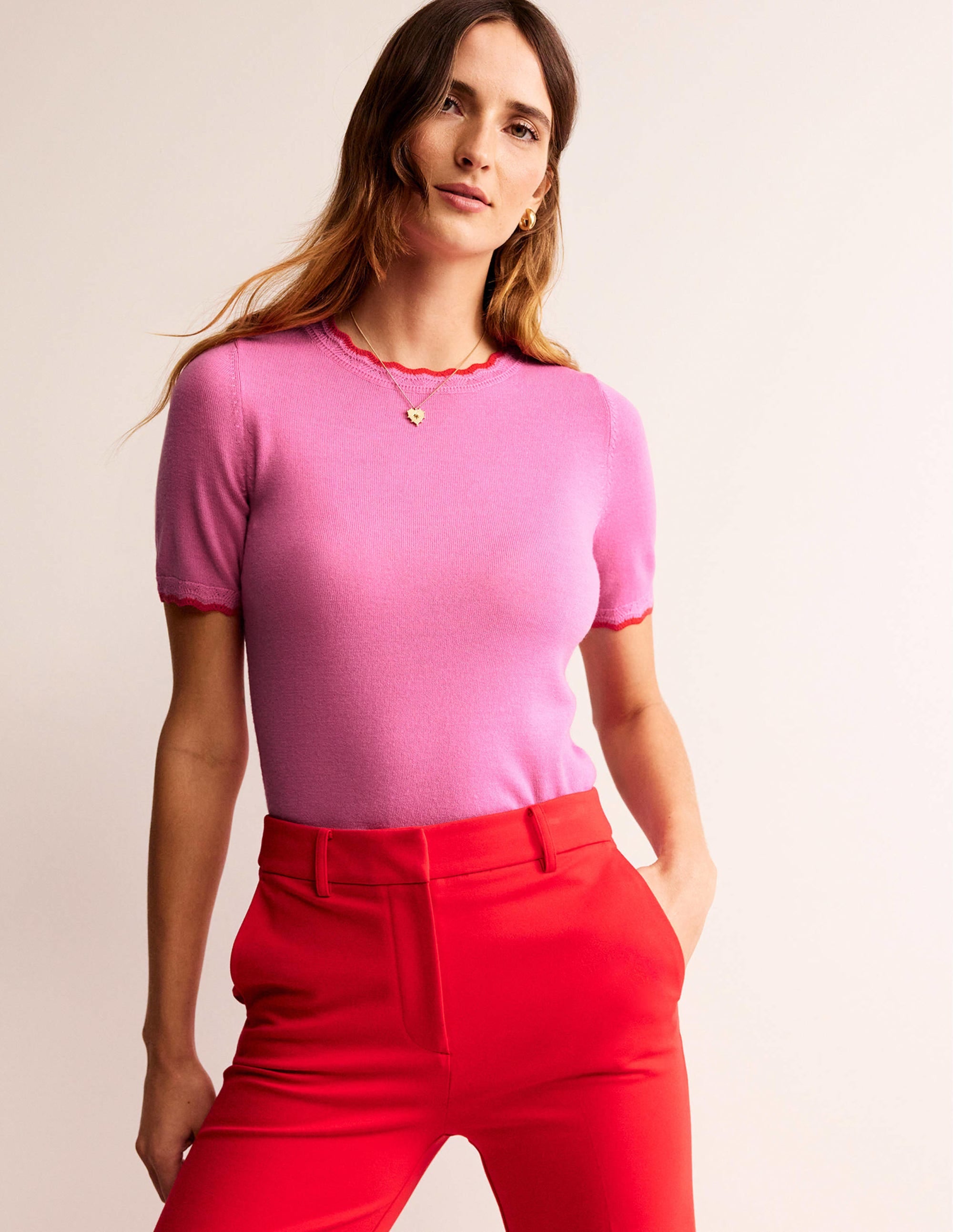  Merino Scalloped T-shirt-Mid Pink、mySite、ashleygrahame