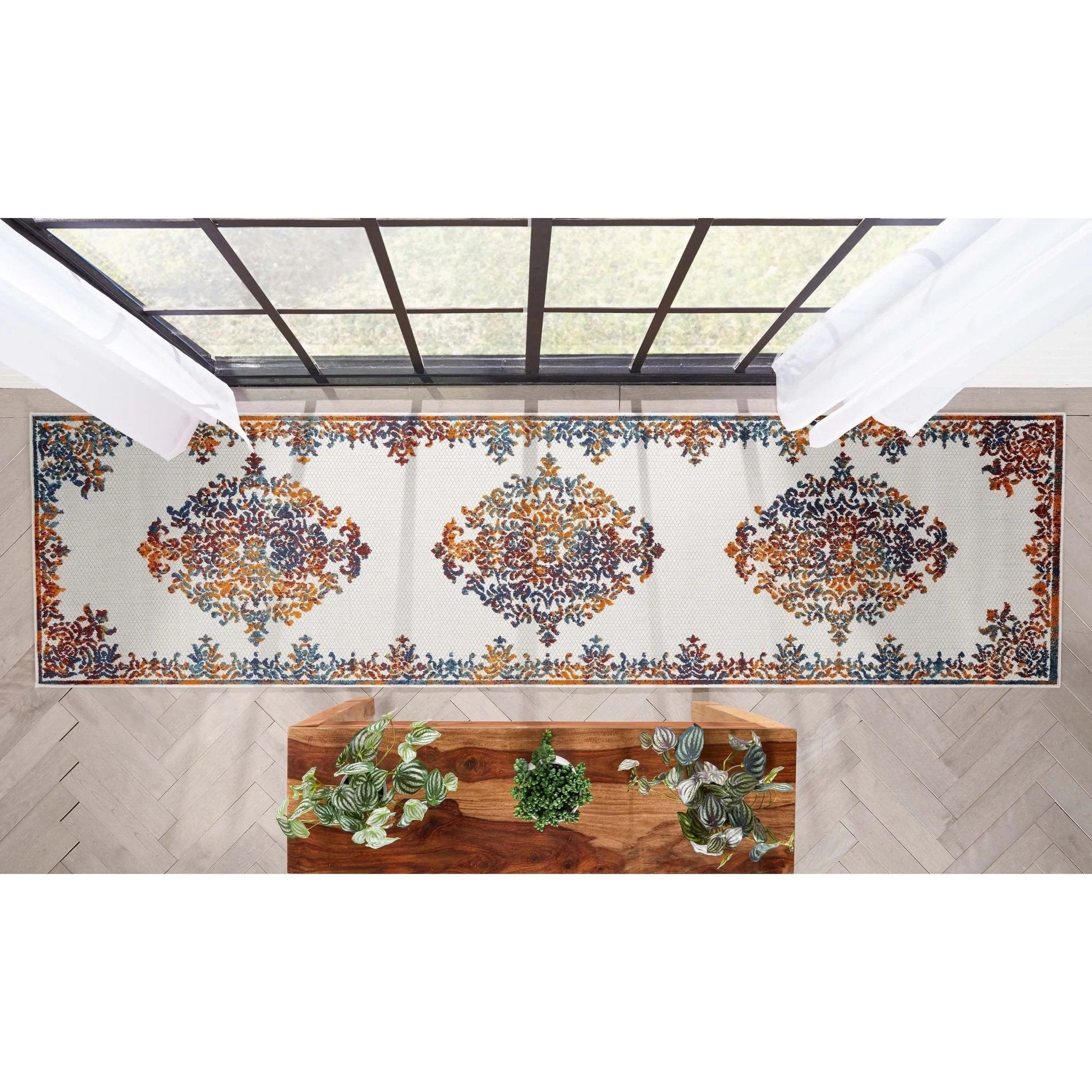Arid Modern Medallion Persian Indoor/Outdoor Ivory High-Low Rug、mySite、gigharbornorthrealestate