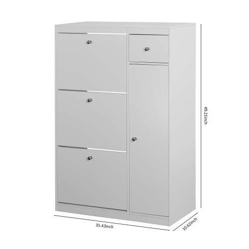 Wooden Shoe Cabinet for Entryway, White Shoe Storage Cabinet with 3 Flip Doors 20.94x9.45x43.11 inch、、casual