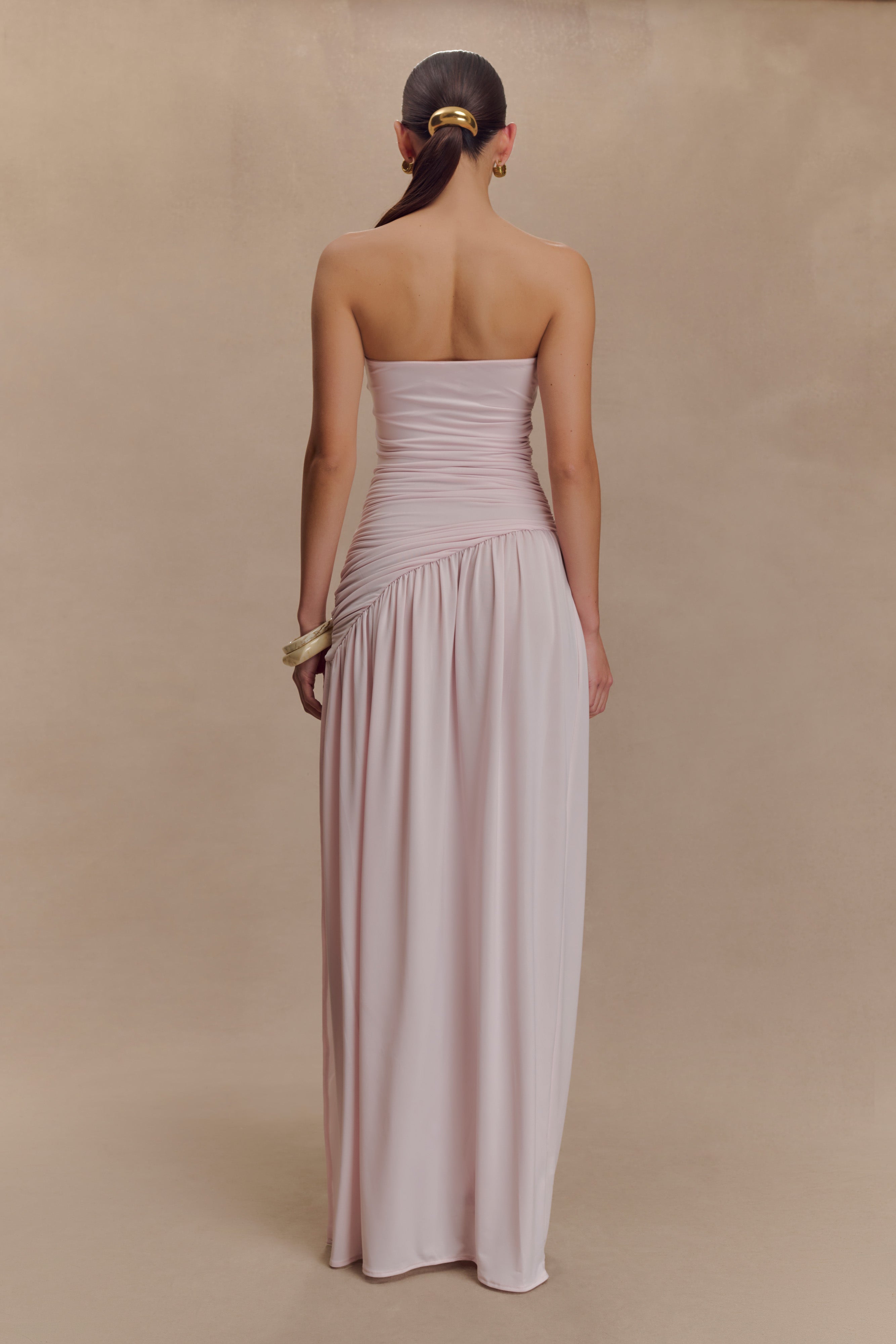 Bex Strapless Slinky Maxi Dress With Split - Pale Pink、mySite、solidvoid