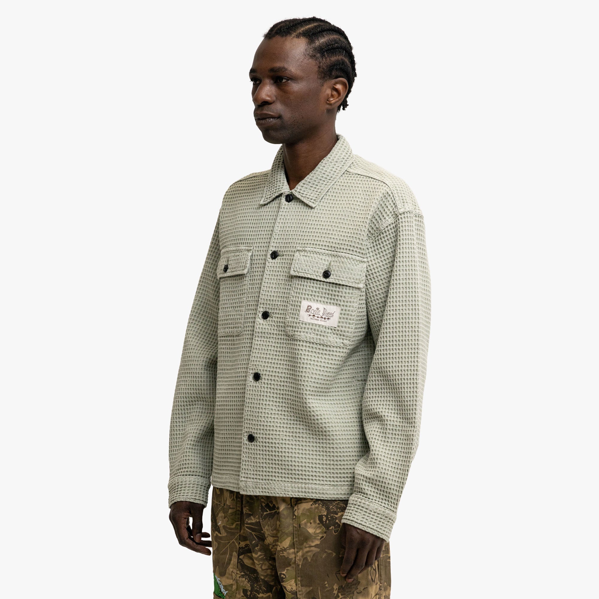 Brain Dead Waffle Button Shirt Stone、mySite、merchandisen