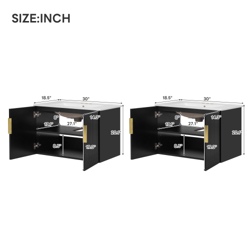 30" Vintage Bathroom Vanity with Ceramic Sink, with 3 Holes Single Ceramic Sink, Bathroom Storage Vanity Cabinet with 2 Soft Closing Doors、、xpatfood