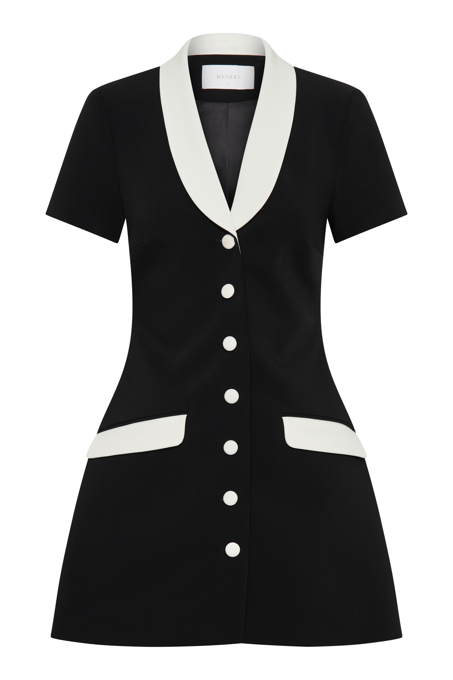 Paolina Collared Contrast Suiting Mini Dress - Black/White、mySite、solidvoid