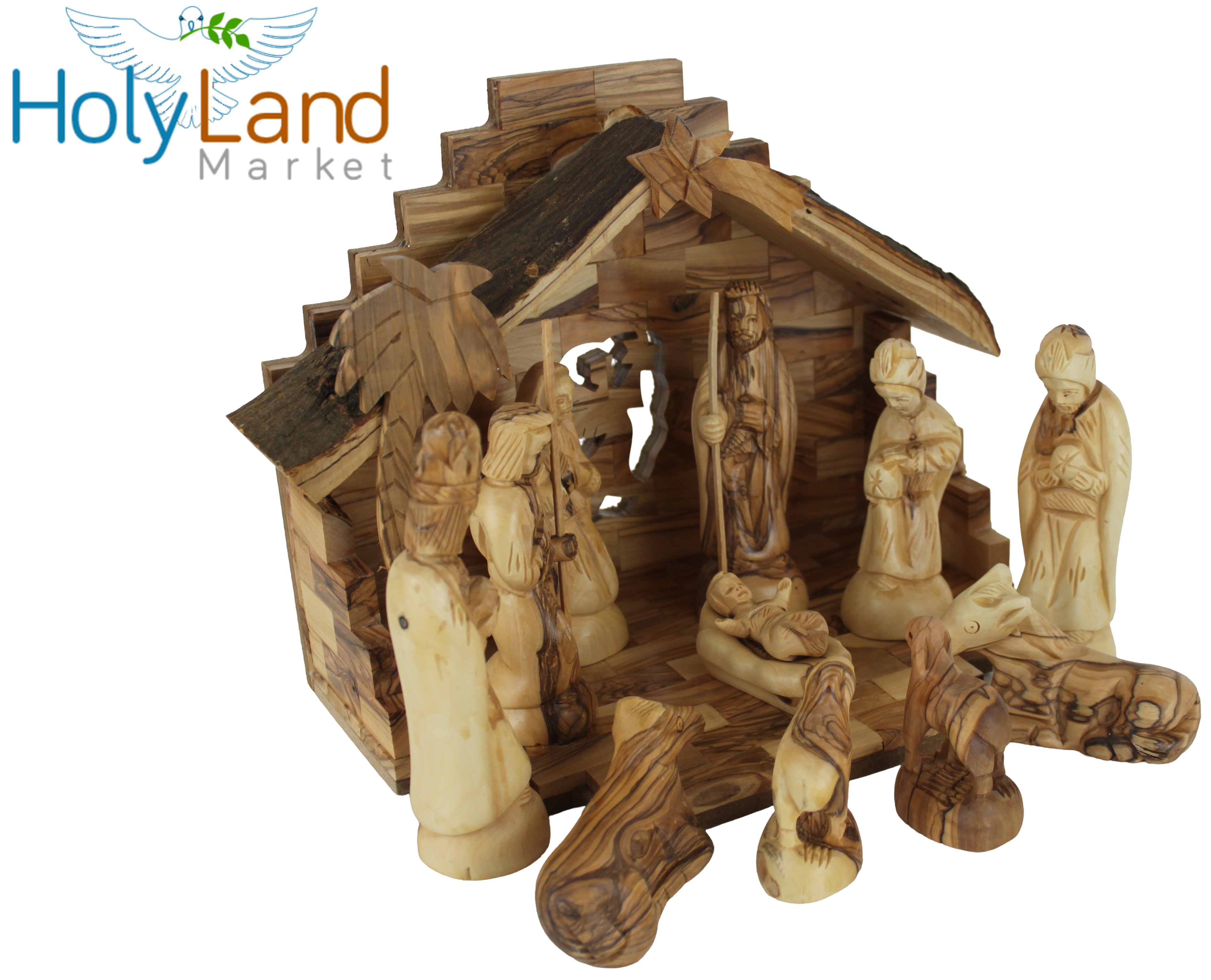 Holy Land Market Olive Wood Nativity Set - Inspirational Christmas Decorations Indoor, Hand Carved Nativity Set for Christmas Table Decor, Bethlehem Olive Wood, Christian Home Gift、mySite、topwebapps