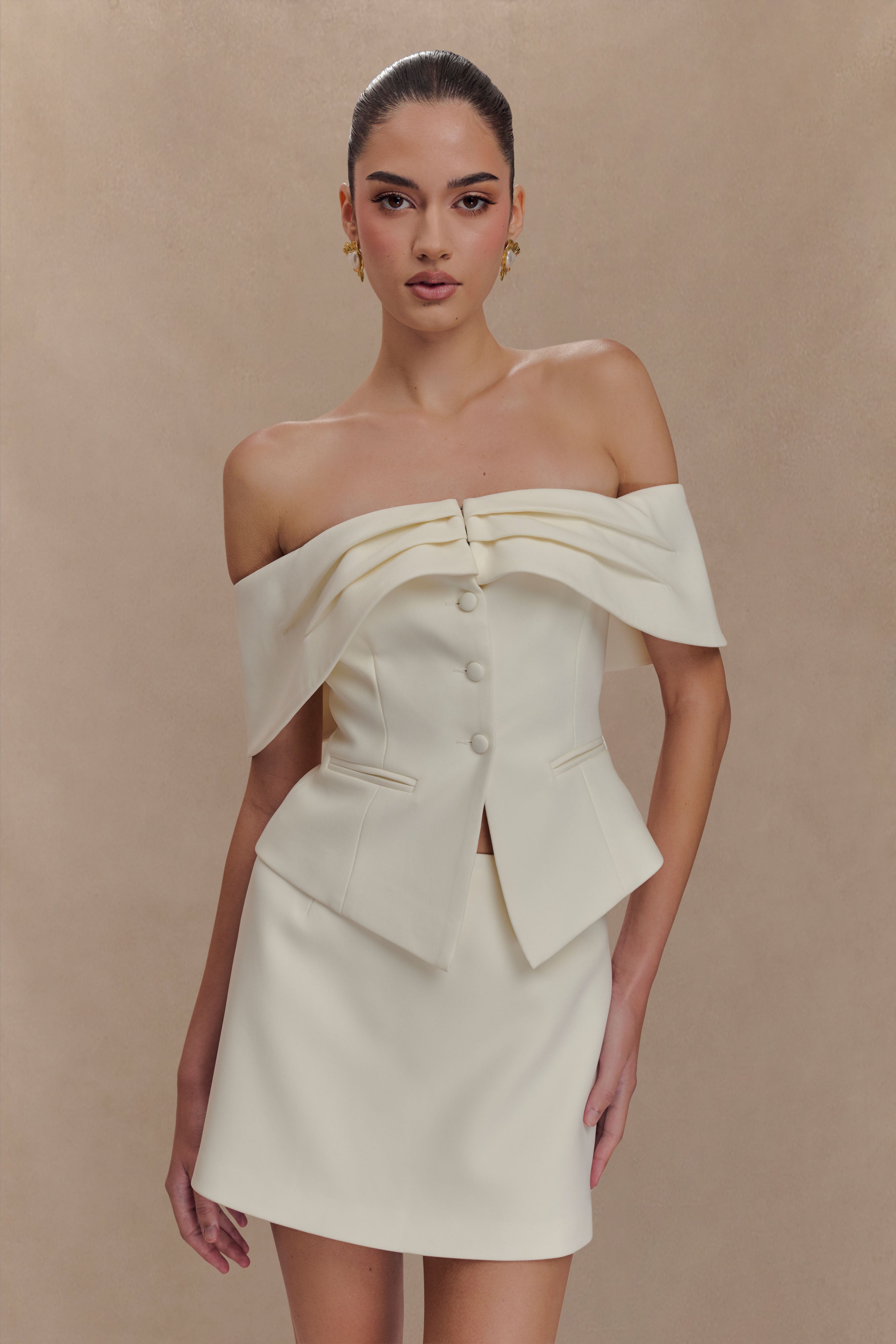 Alix Suiting Mini Skort - Ivory、mySite、solidvoid