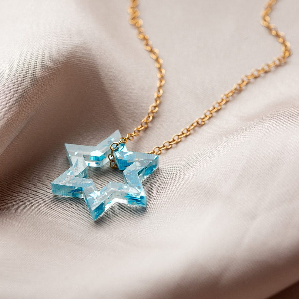 Petite Floating Magen Necklace - Blue Fleck、mySite、topwebapps