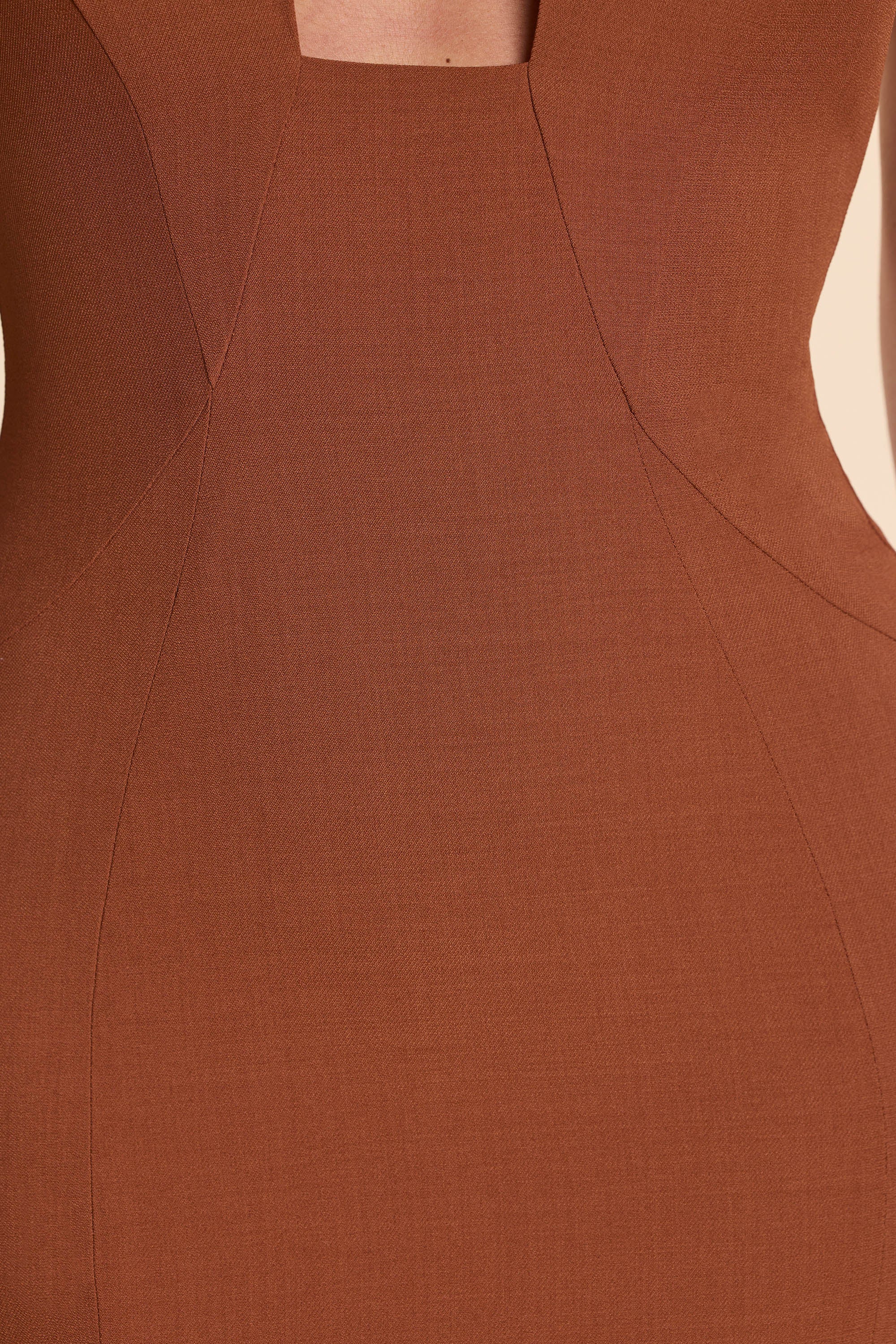 Woven Twill Halter Neck Plunge Maxi Dress in Chestnut Brown、mySite、solidvoid