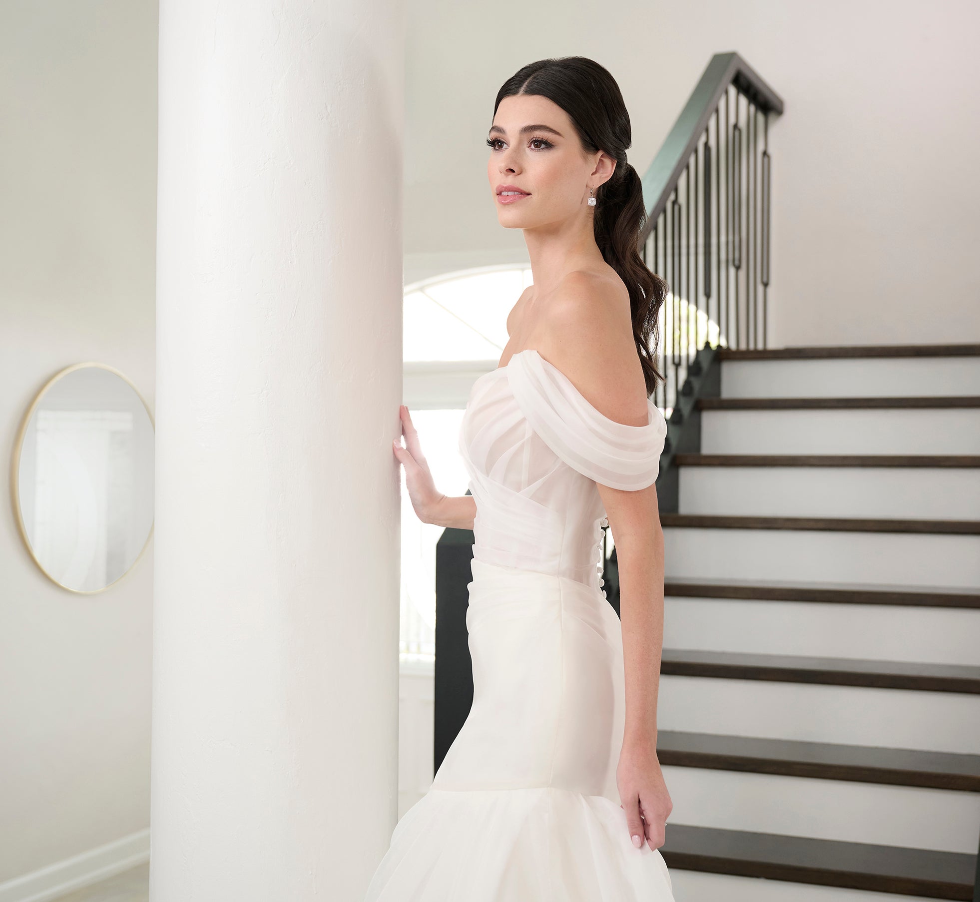 Watercolor Printed Organza Gown In Ivory、mySite、solidvoid