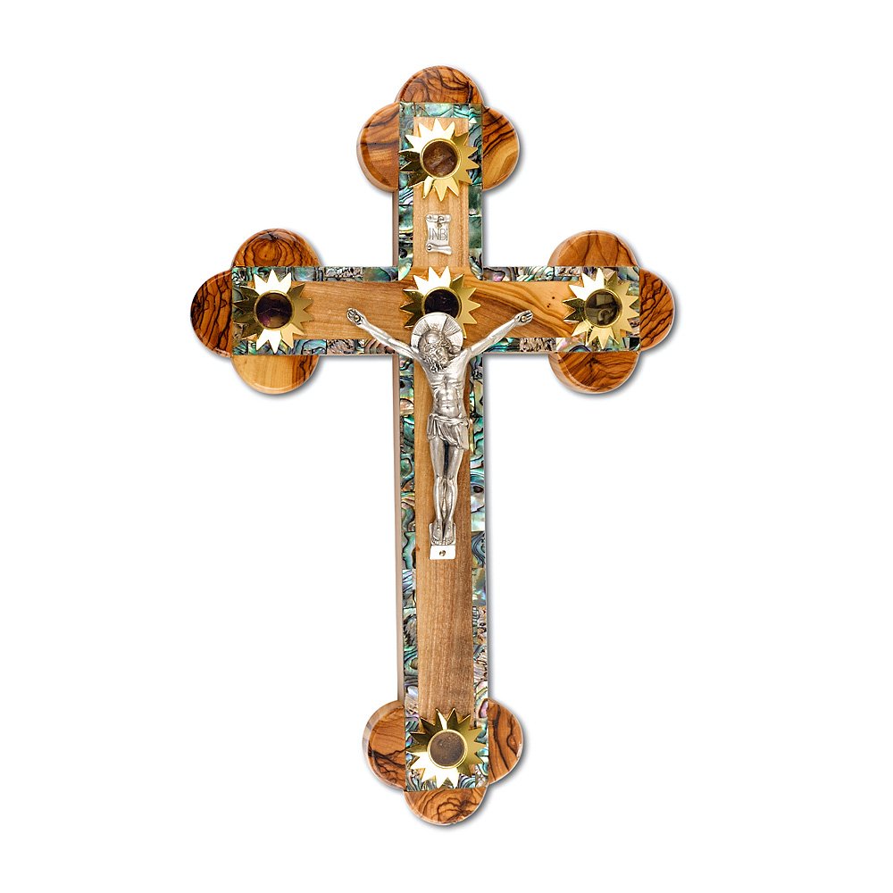 Holy Land Market Mother of Pearl Plated 14 Stations Wall Wood Cross Crucifix with Holy Essences Made of Olive Wood ( 10.5 Inches )、mySite、topwebapps