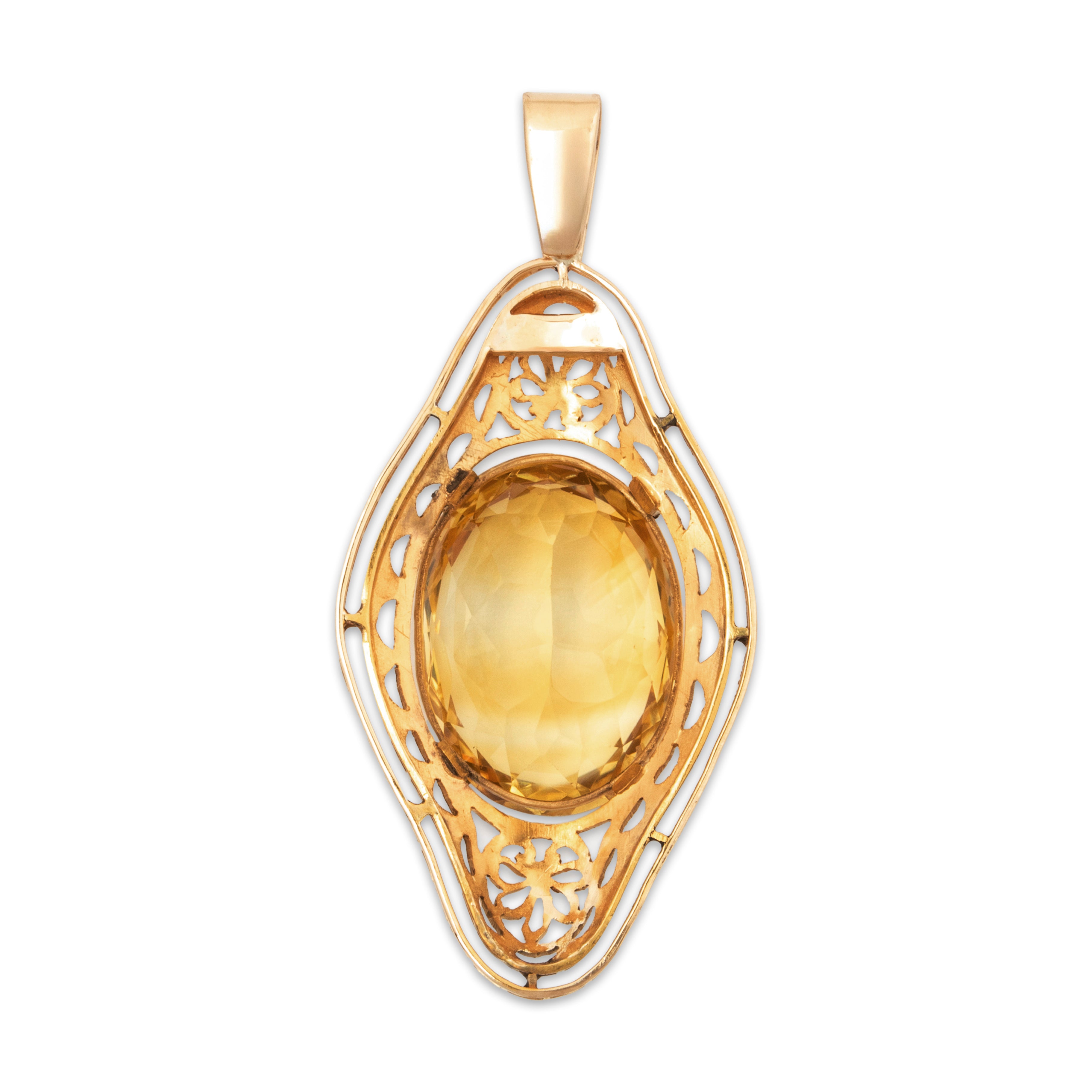 Antique Monumental 14k Yellow Gold 28.38ct Oval Citrine Pendant、mySite、hinf8tx79