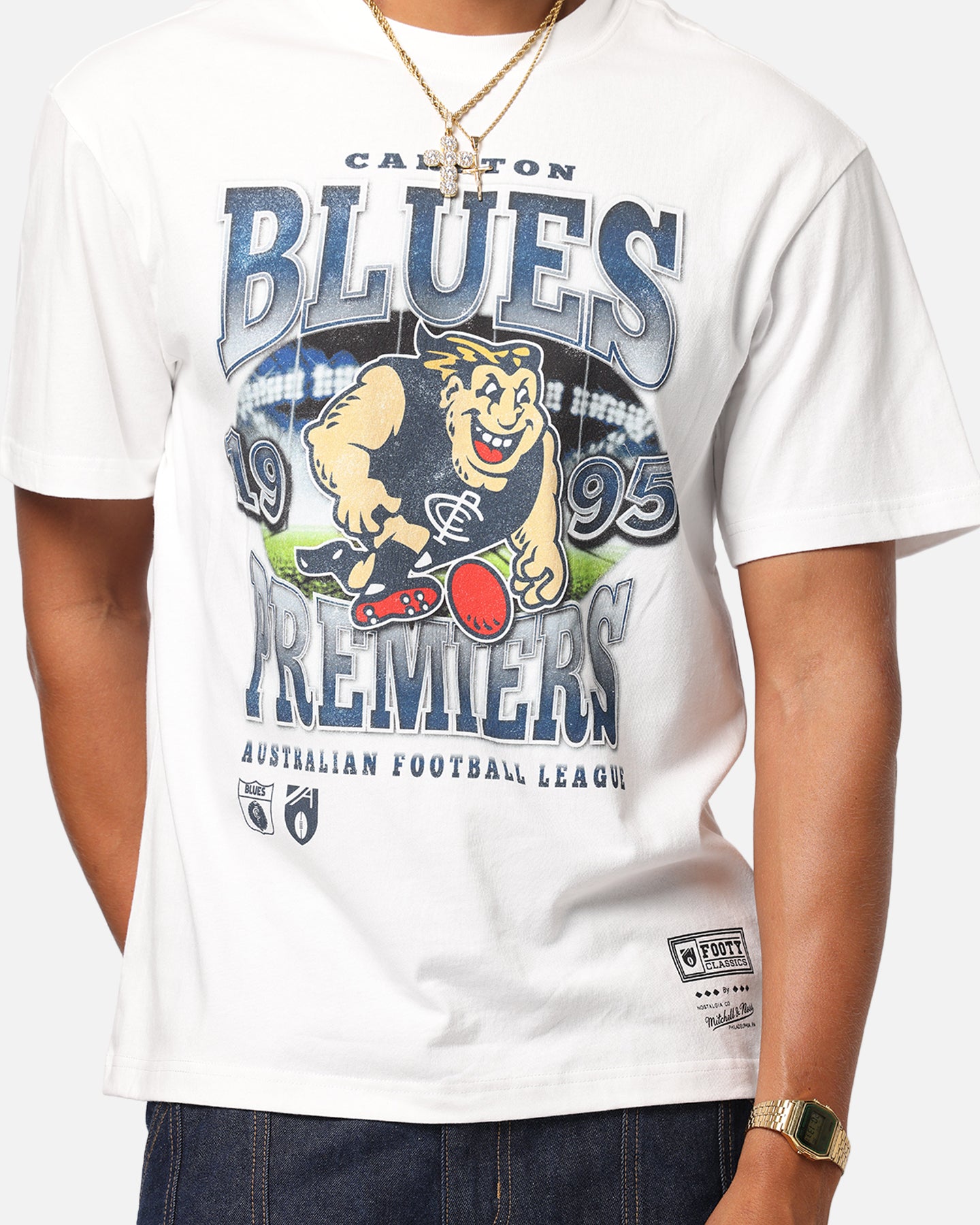 Mitchell & Ness Carlton Blues Mascot T-Shirt Vintage White、mySite、zt4zffjzw