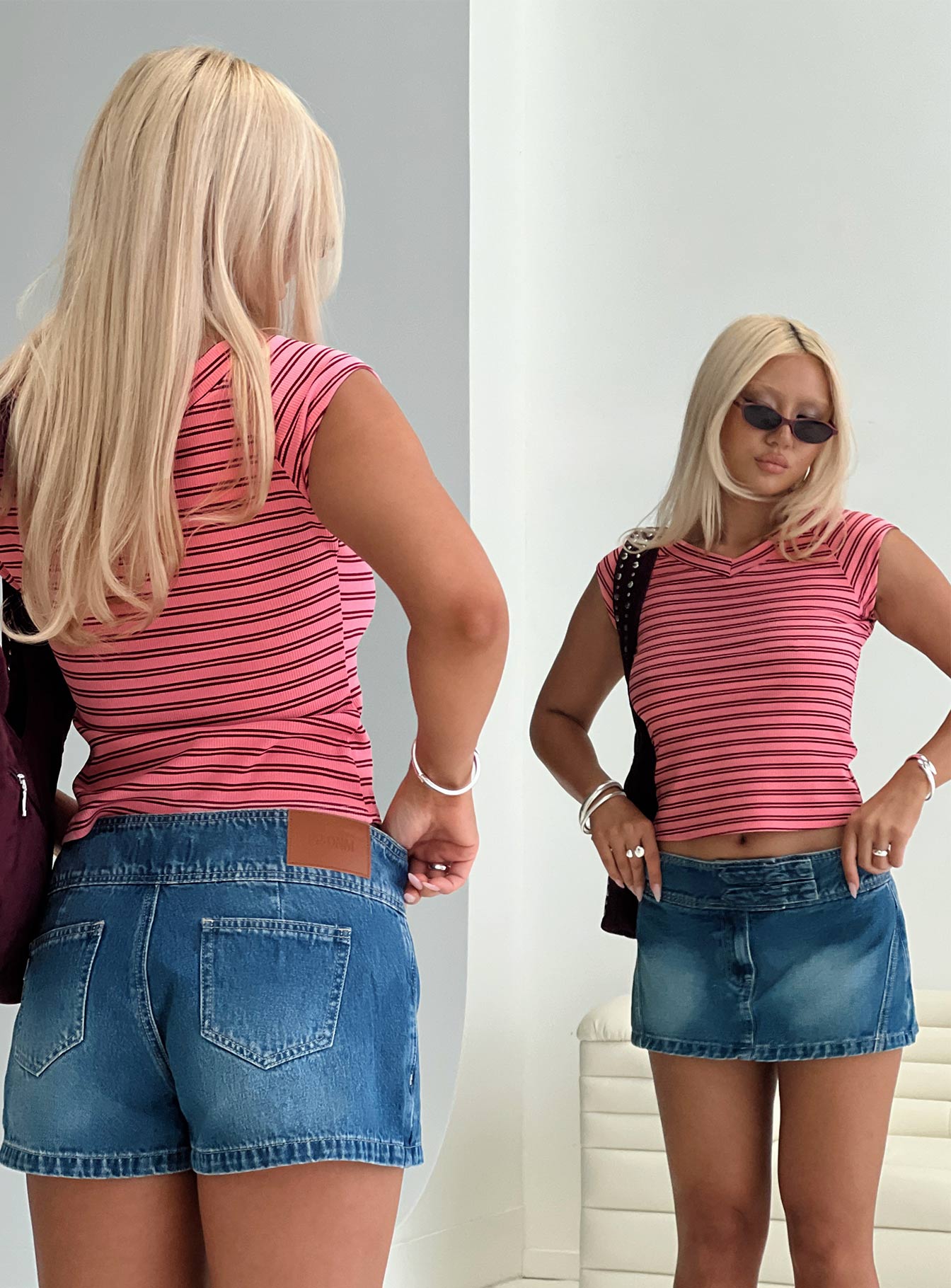 Both Still Young V Neck Top Red、mySite、solidvoid