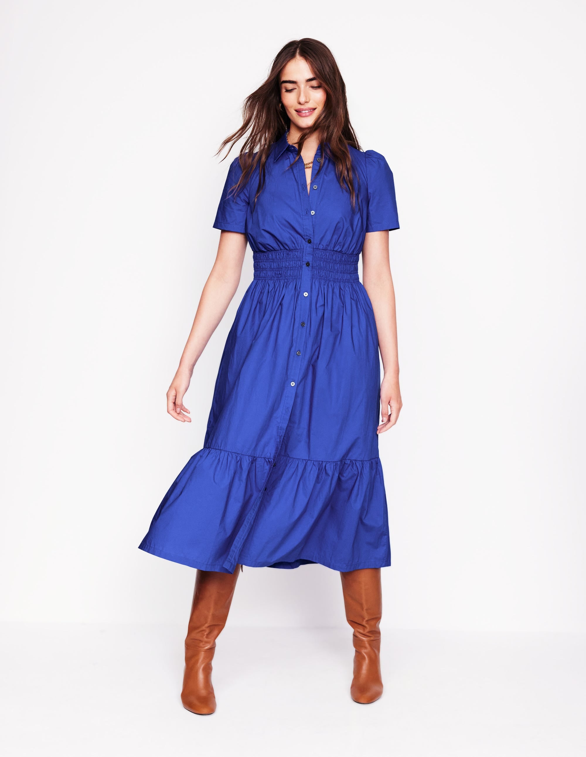  Smocked Waist Shirt Dress-Bright Blue、mySite、ashleygrahame