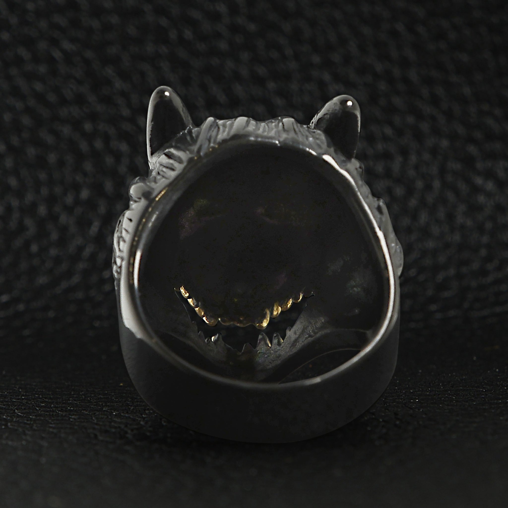 Stainless Steel Black Wolf With 18K Gold PVD Coated Teeth Ring / SCR3076、mySite、dreamappss