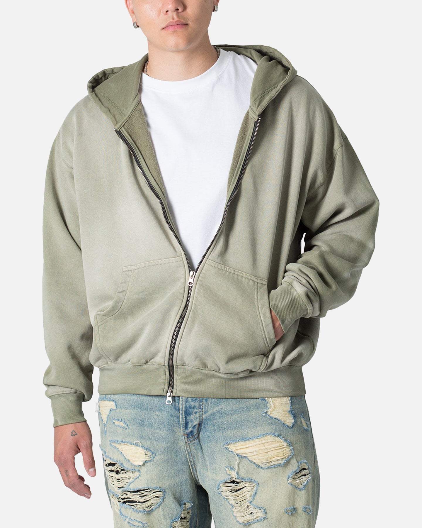 MNML Faded Basic Zip Up Hoodie Washed Olive、mySite、zt4zffjzw