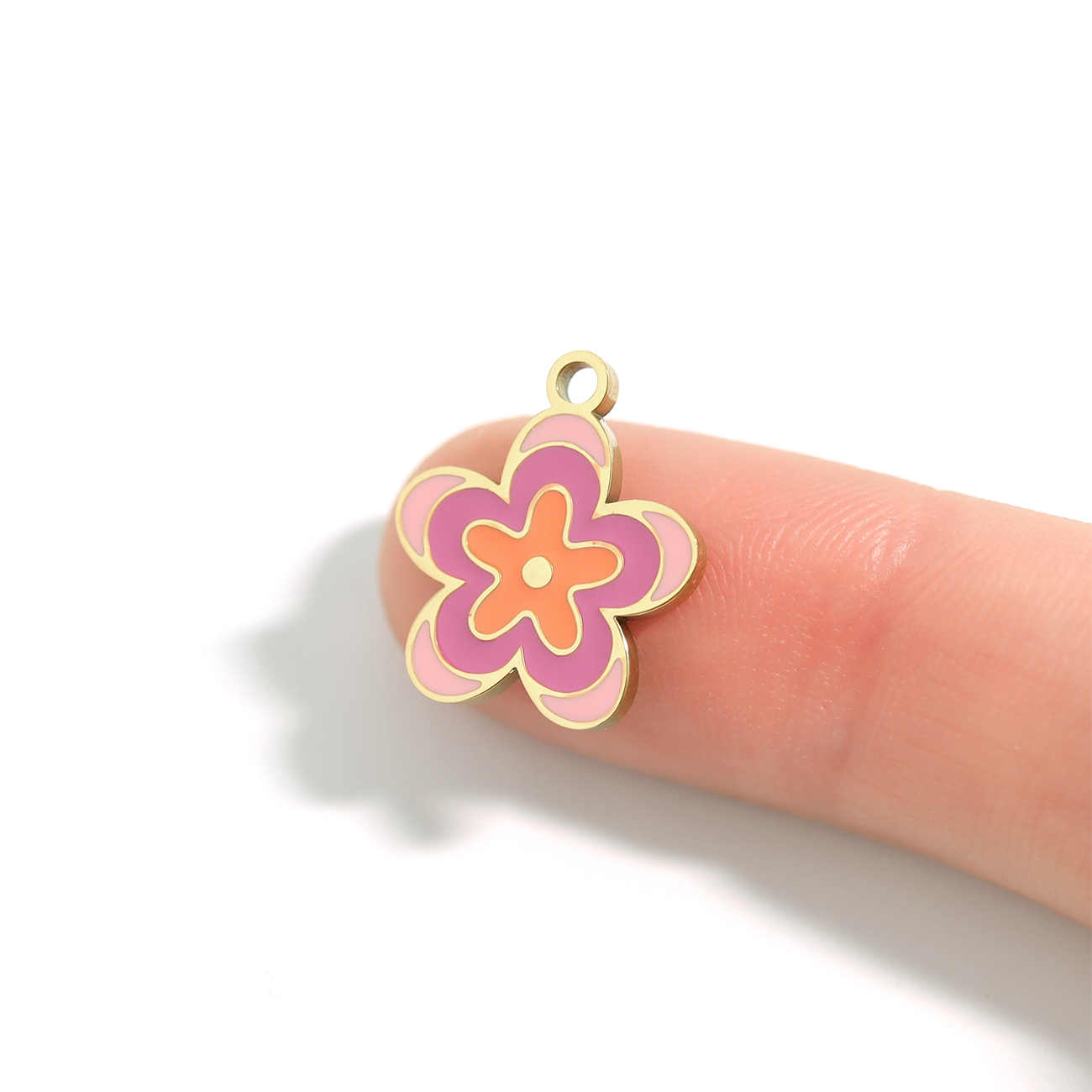 18K Gold PVD Stainless Steel Epoxy Pink Flower Charm / PDL0013、mySite、dreamappss