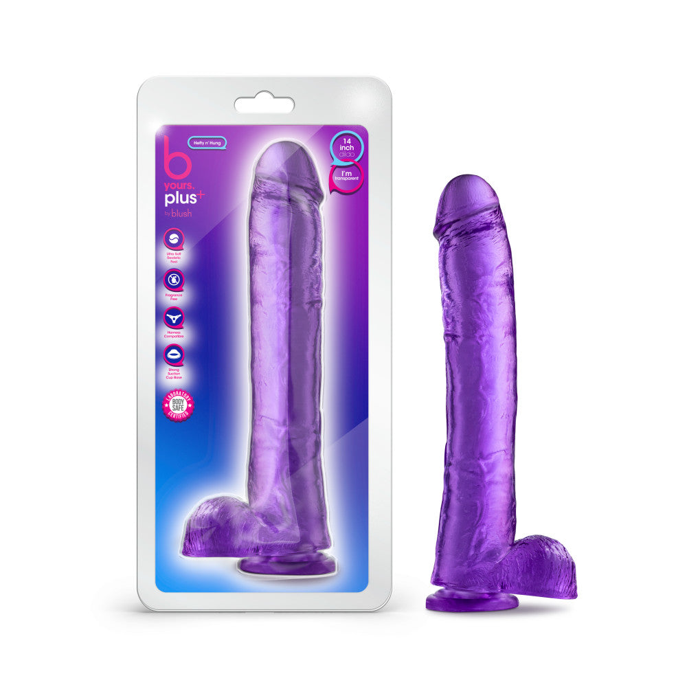 B Yours Plus By Blush® | Hefty N’ Hung Purple 14-Inch Long Dildo With Balls & Suction Cup Base、mySite、bottomscart