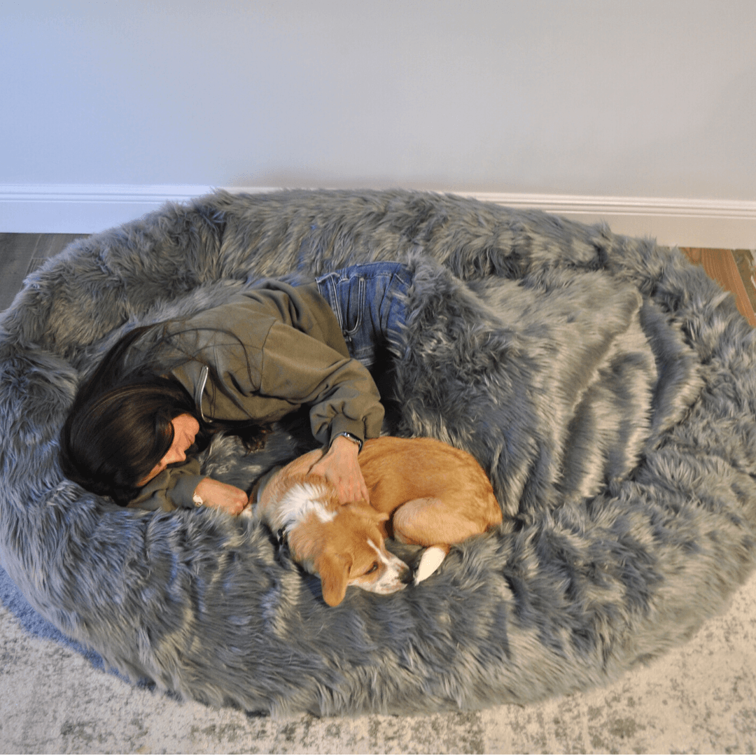 PupCloud™ Human-Size Faux Fur Memory Foam Dog Bed - Charcoal Grey、mySite、solidvoid