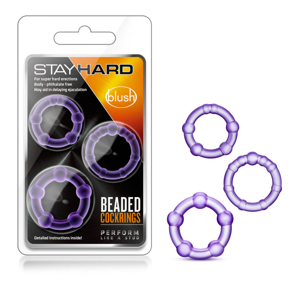 Stay Hard By Blush® | Clear Purple Beaded Penis Rings (3-Sizes)、mySite、bottomscart