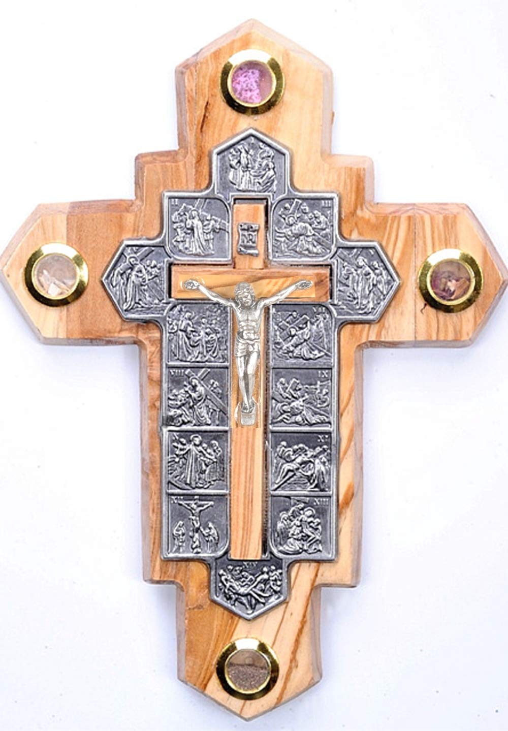  14 Stations Olive Wood Crucifix with Samples from The Holy Land (7 x 5 Inches)、mySite、elrpsem3k