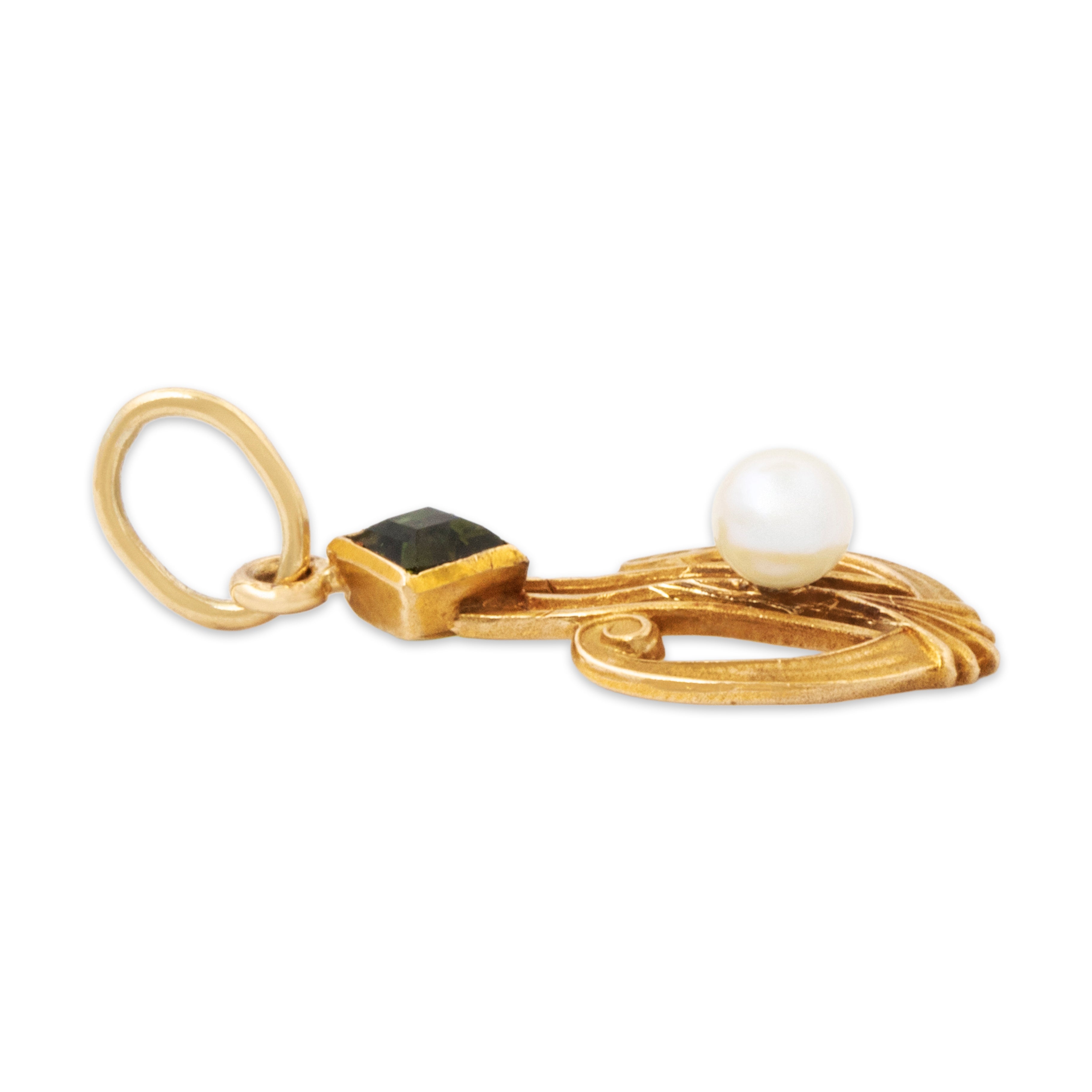 Antique Art Nouveau 14k Yellow Gold Peridot Pearl Satin Charm / Pendant、mySite、hinf8tx79