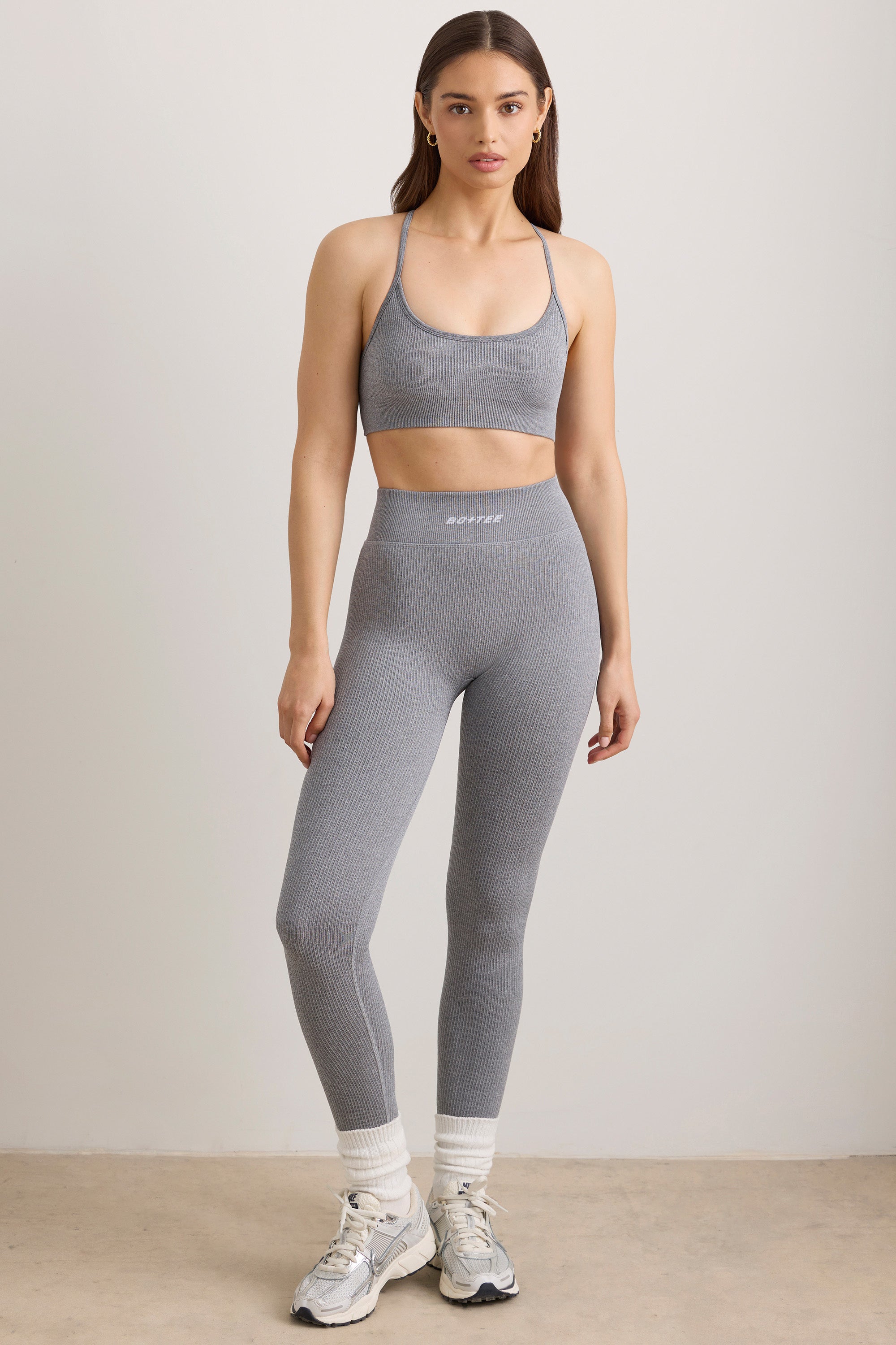 FlexiRib High Waist Leggings in Grey Melange、mySite、solidvoid