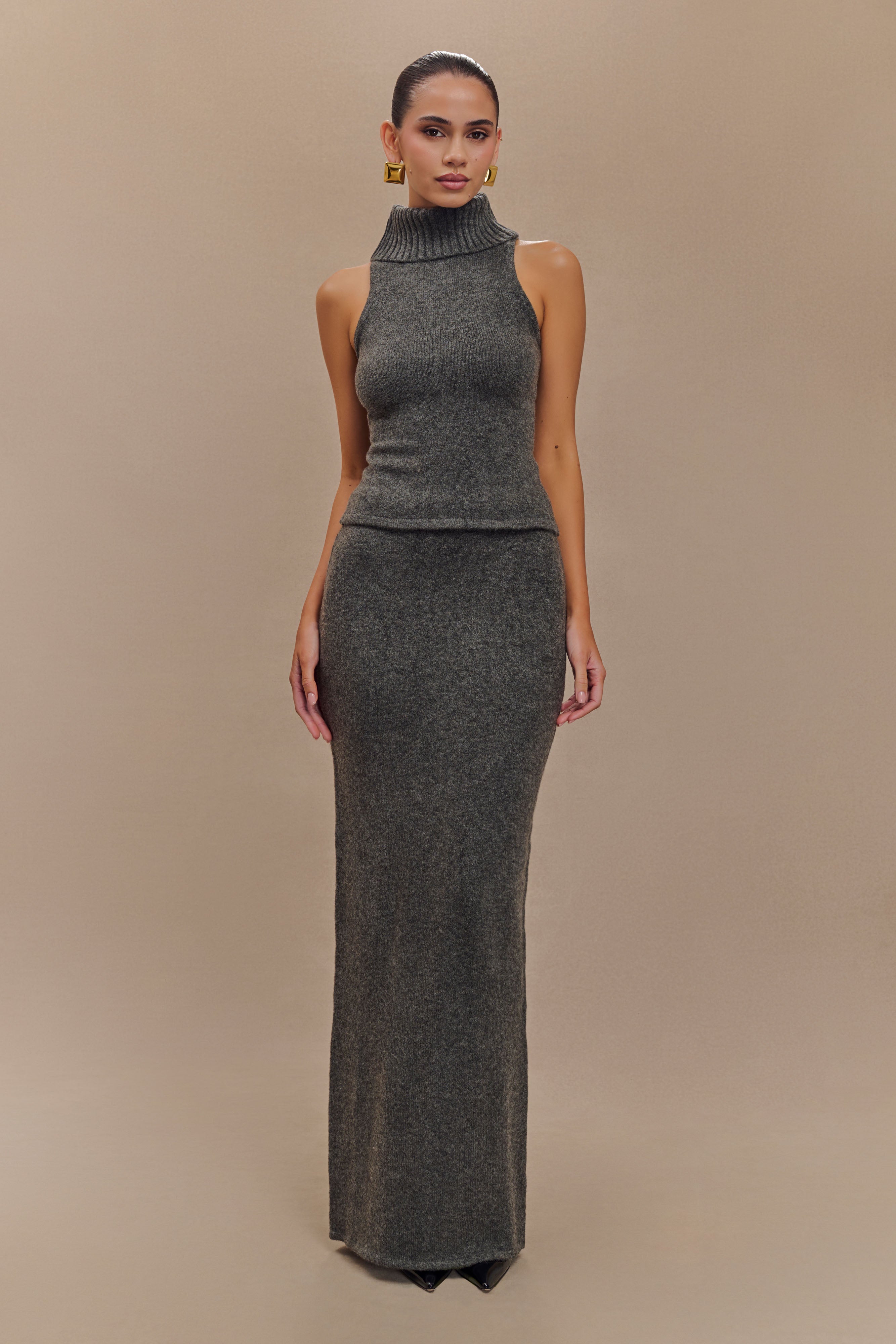 Elise Roll Neck Knit Top - Charcoal Marle、mySite、solidvoid